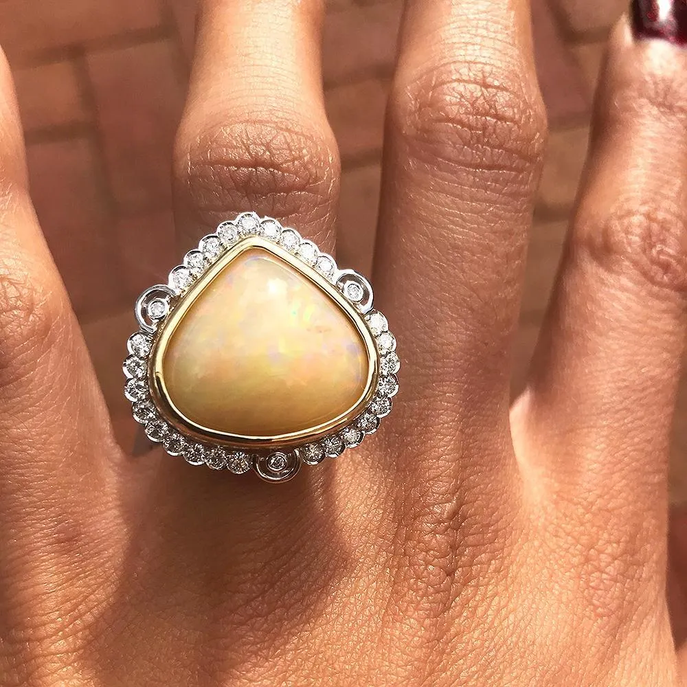 Australian Opal & Diamond Heart Ring Two Tone Gold 14.41ctw