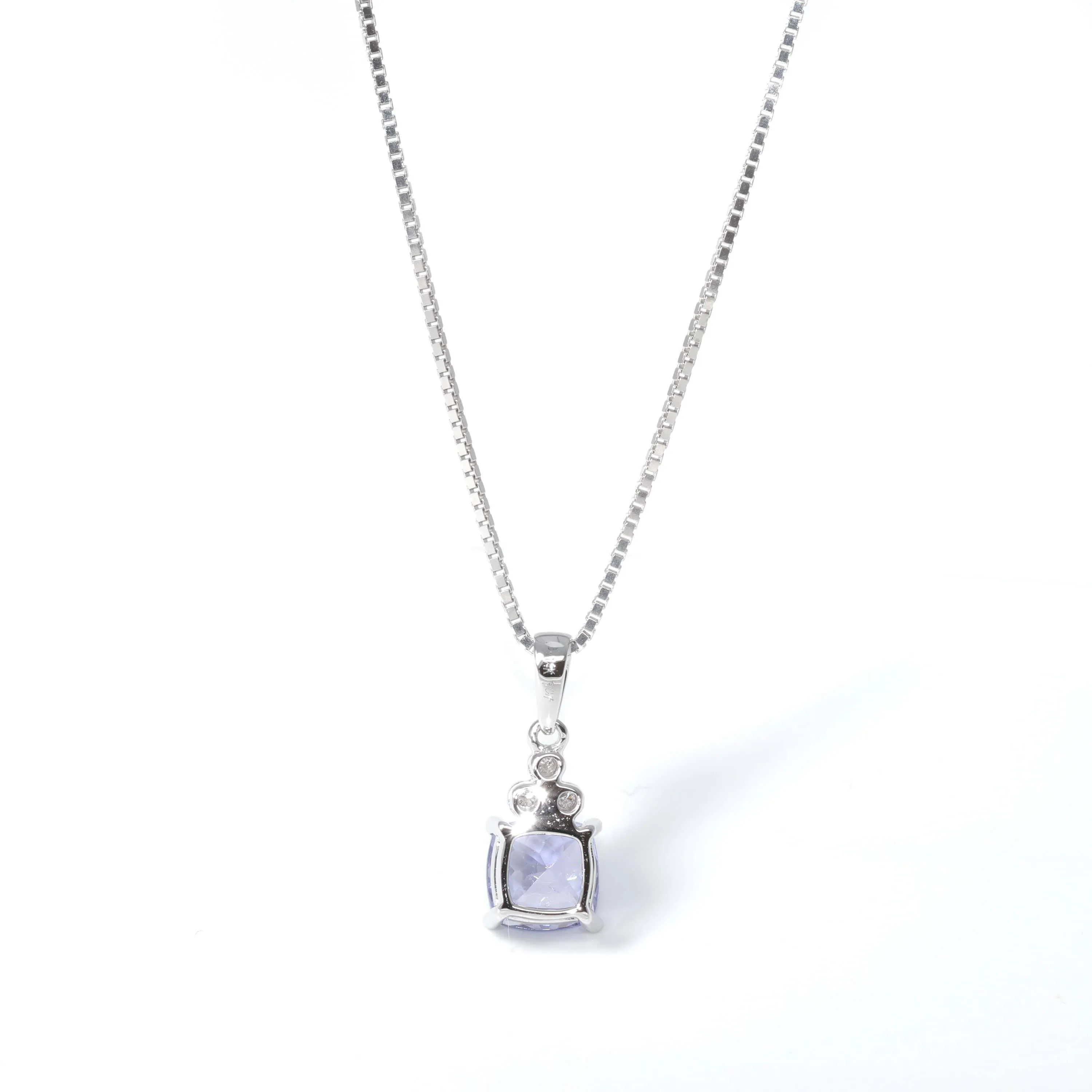 Baikalla™ 14k White Gold Natural Tanzanite Cushion Cut Prong Set Necklace With Diamonds