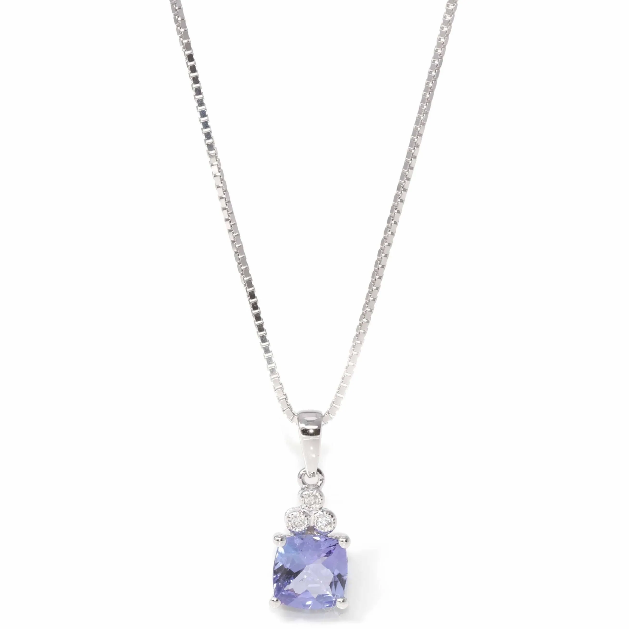 Baikalla™ 14k White Gold Natural Tanzanite Cushion Cut Prong Set Necklace With Diamonds