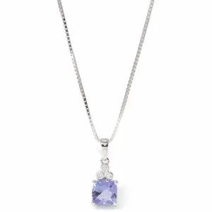 Baikalla™ 14k White Gold Natural Tanzanite Cushion Cut Prong Set Necklace With Diamonds