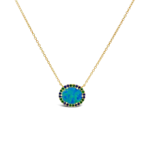Black Opal Doublet with Sapphires and Tsavorites Pendant