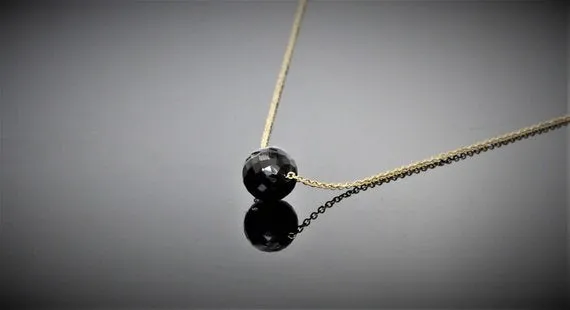 Black Spinel Floating Necklace , Fidget Necklace