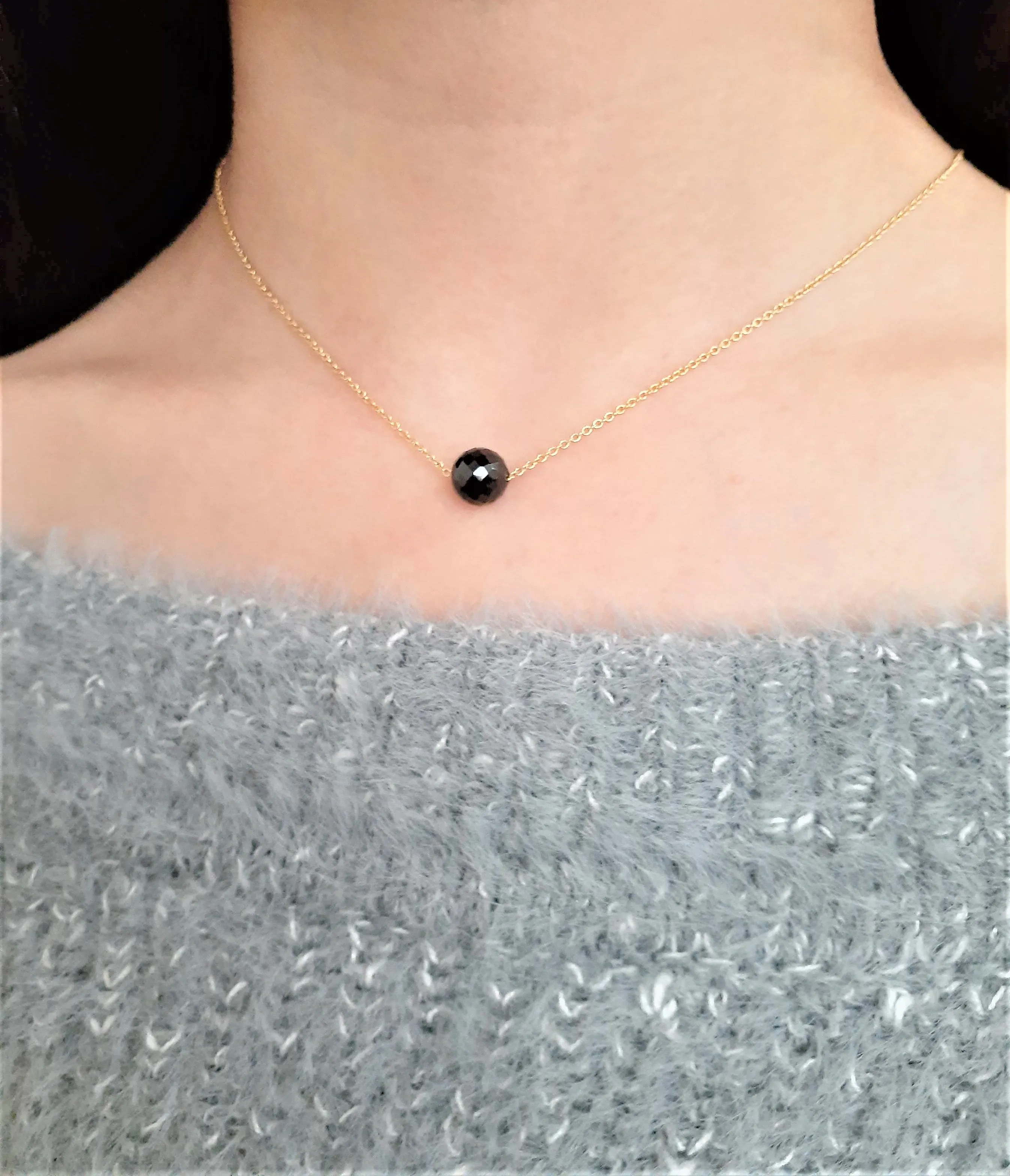 Black Spinel Floating Necklace , Fidget Necklace