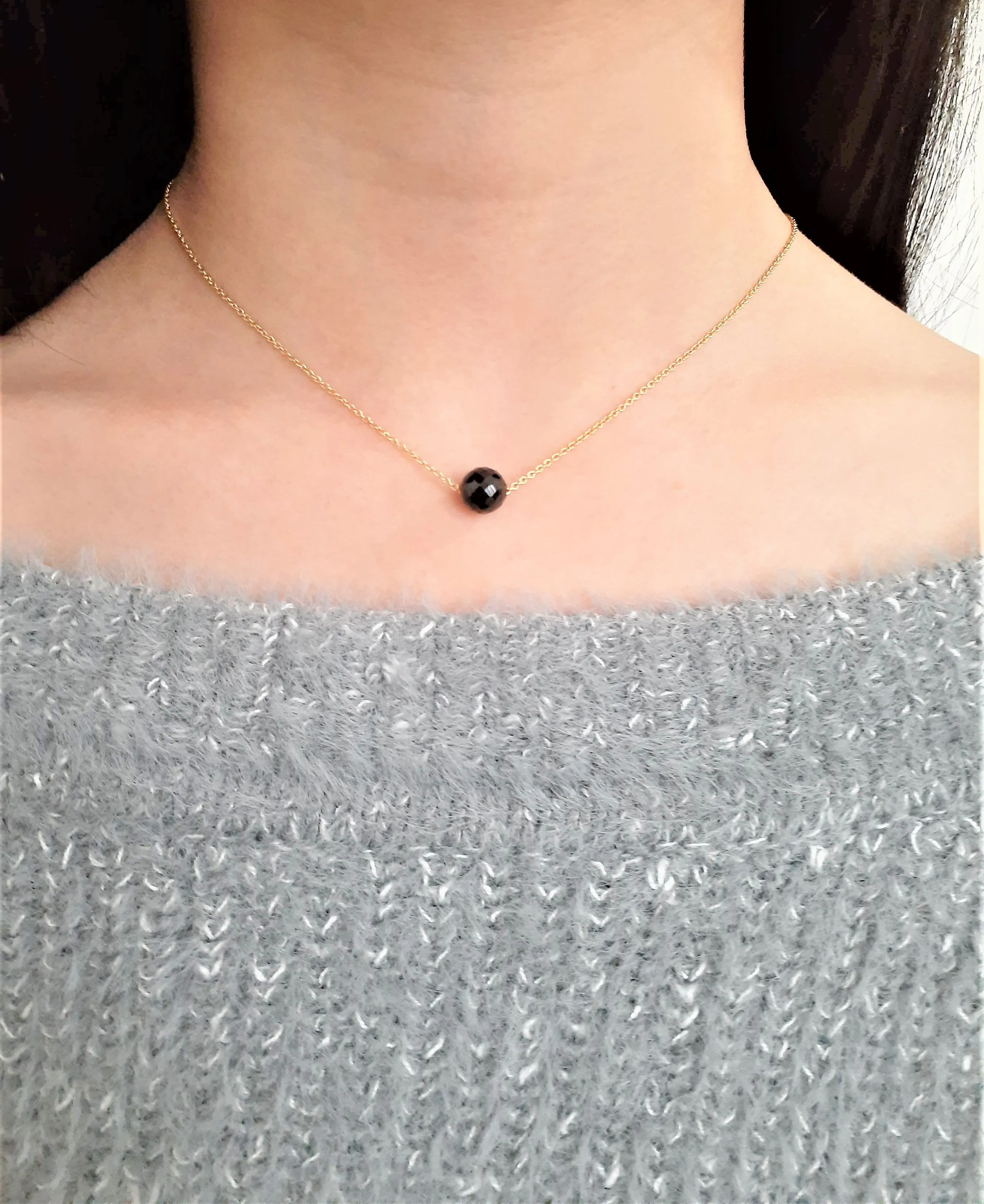 Black Spinel Floating Necklace , Fidget Necklace