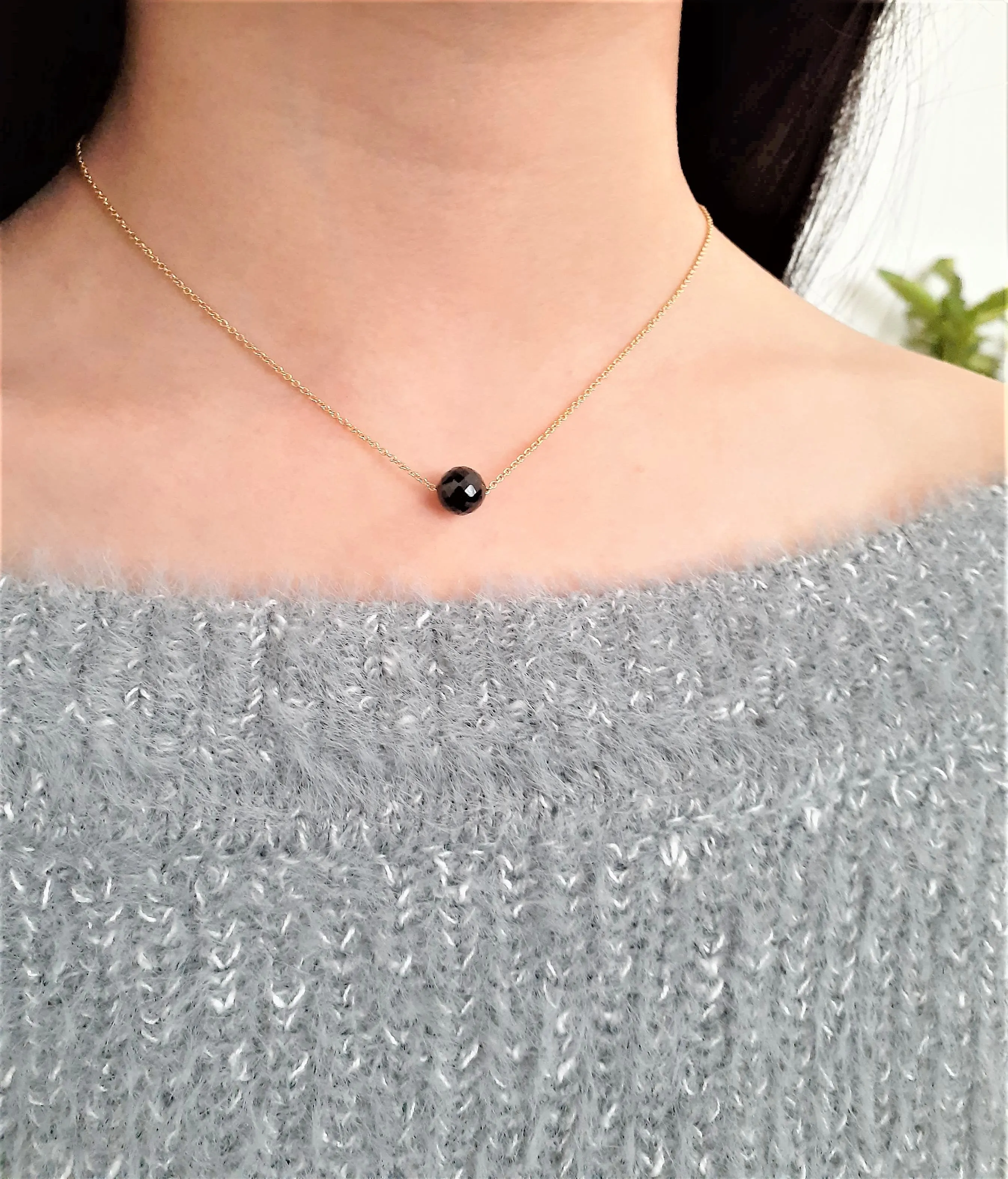 Black Spinel Floating Necklace , Fidget Necklace