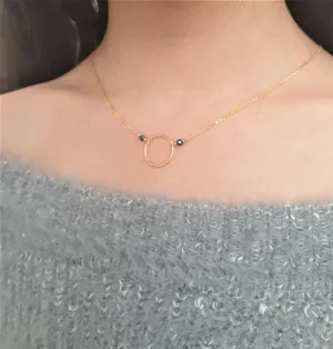 Black Spinel Hoop Necklace