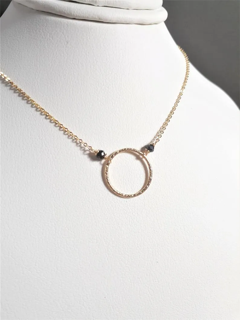 Black Spinel Hoop Necklace