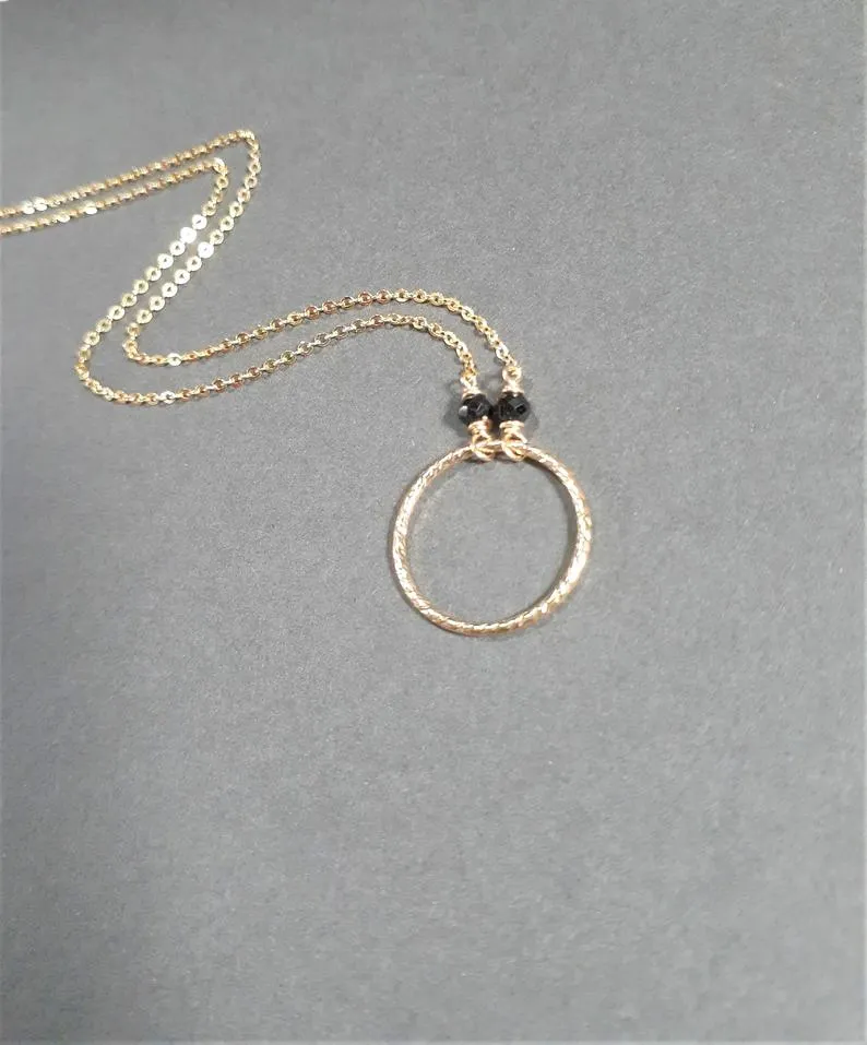 Black Spinel Hoop Necklace
