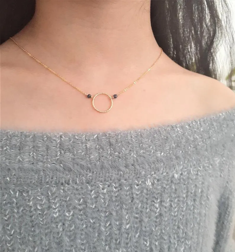 Black Spinel Hoop Necklace