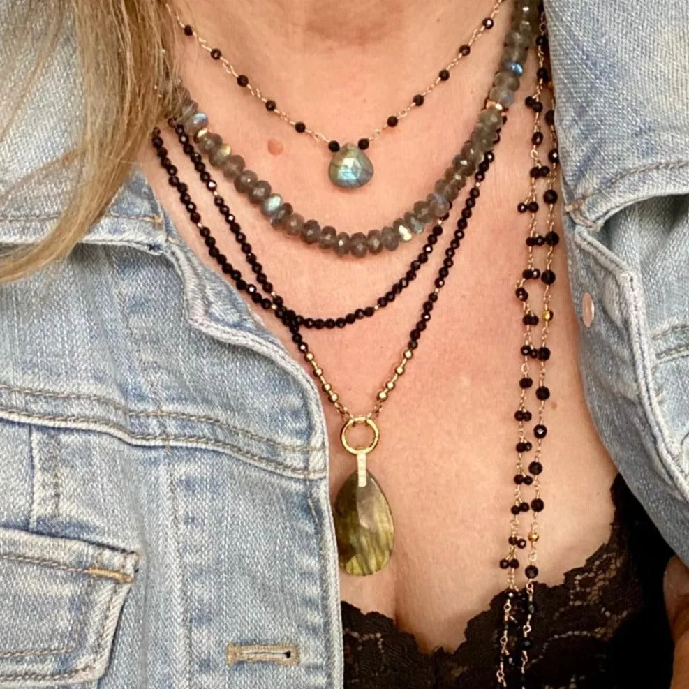 Black Spinel Necklace with Labradorite