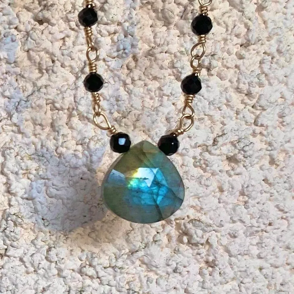 Black Spinel Necklace with Labradorite