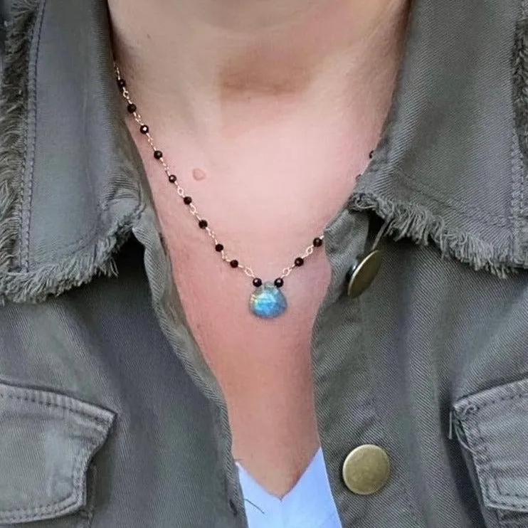 Black Spinel Necklace with Labradorite