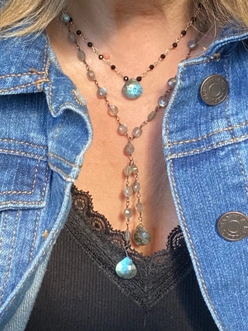 Black Spinel Necklace with Labradorite