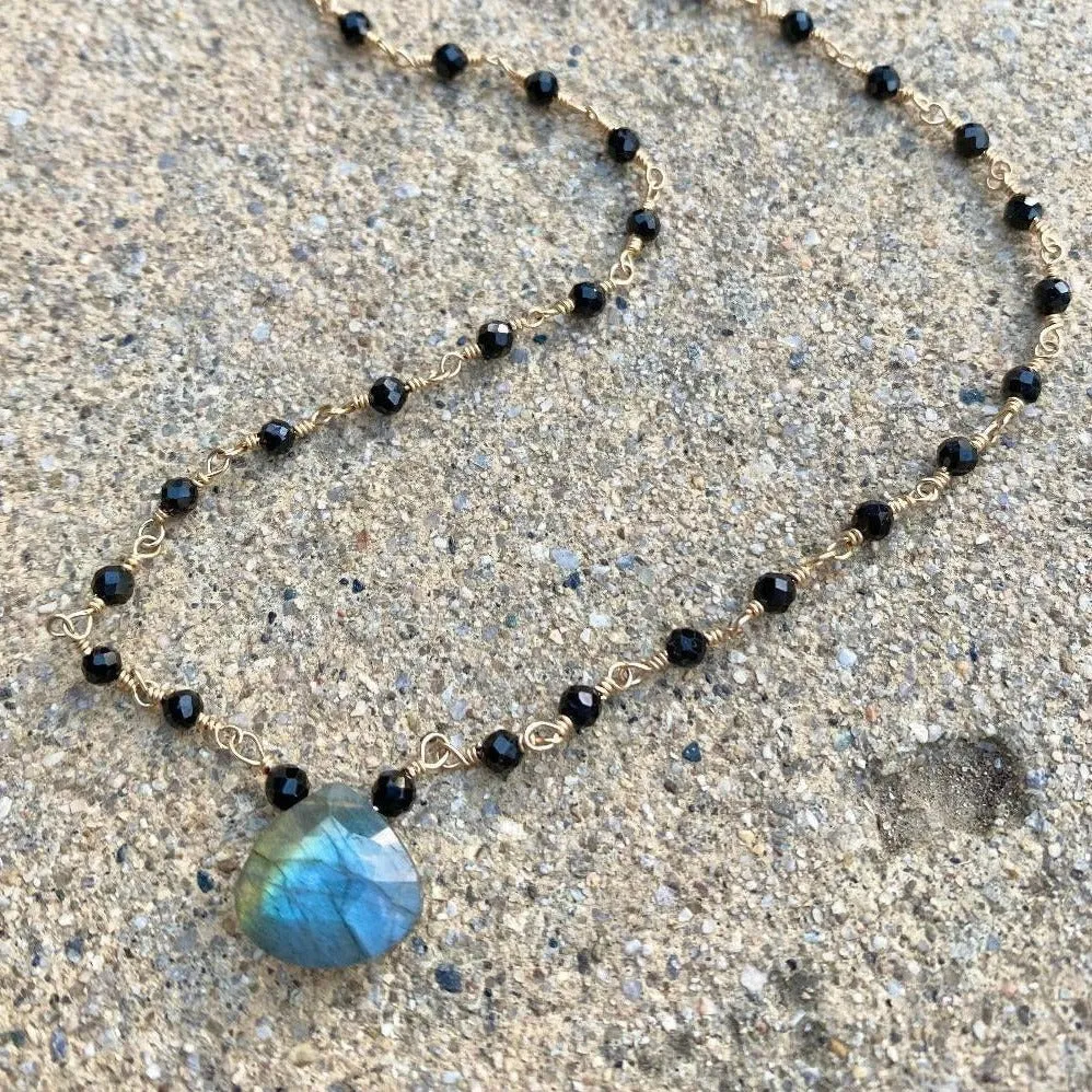 Black Spinel Necklace with Labradorite