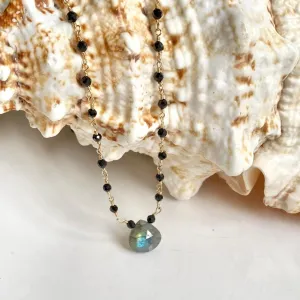 Black Spinel Necklace with Labradorite