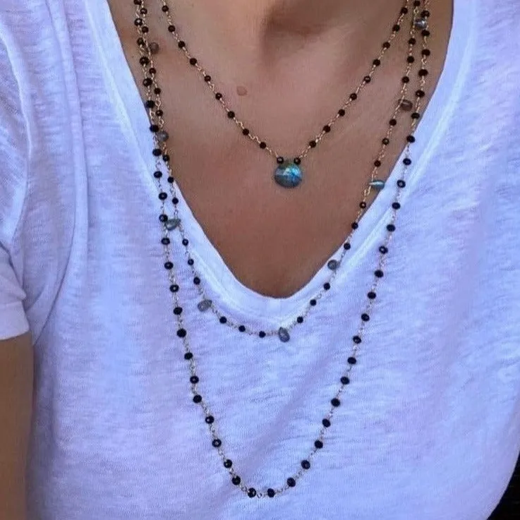 Black Spinel Necklace with Labradorite