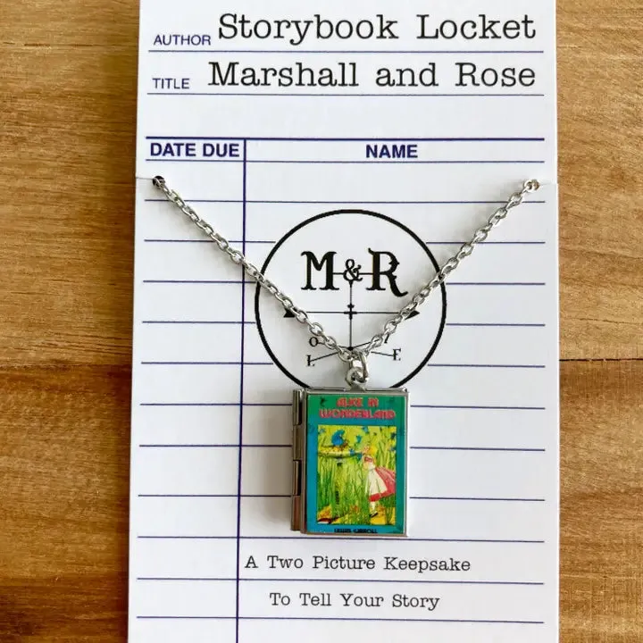 Blue Alice in Wonderland Book Locket Necklace by Marshall and Rose