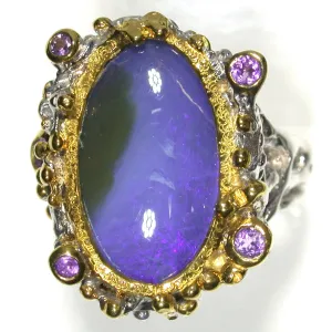 Blue Solid boulder opal from Quilpie , Sterling silver  Ring