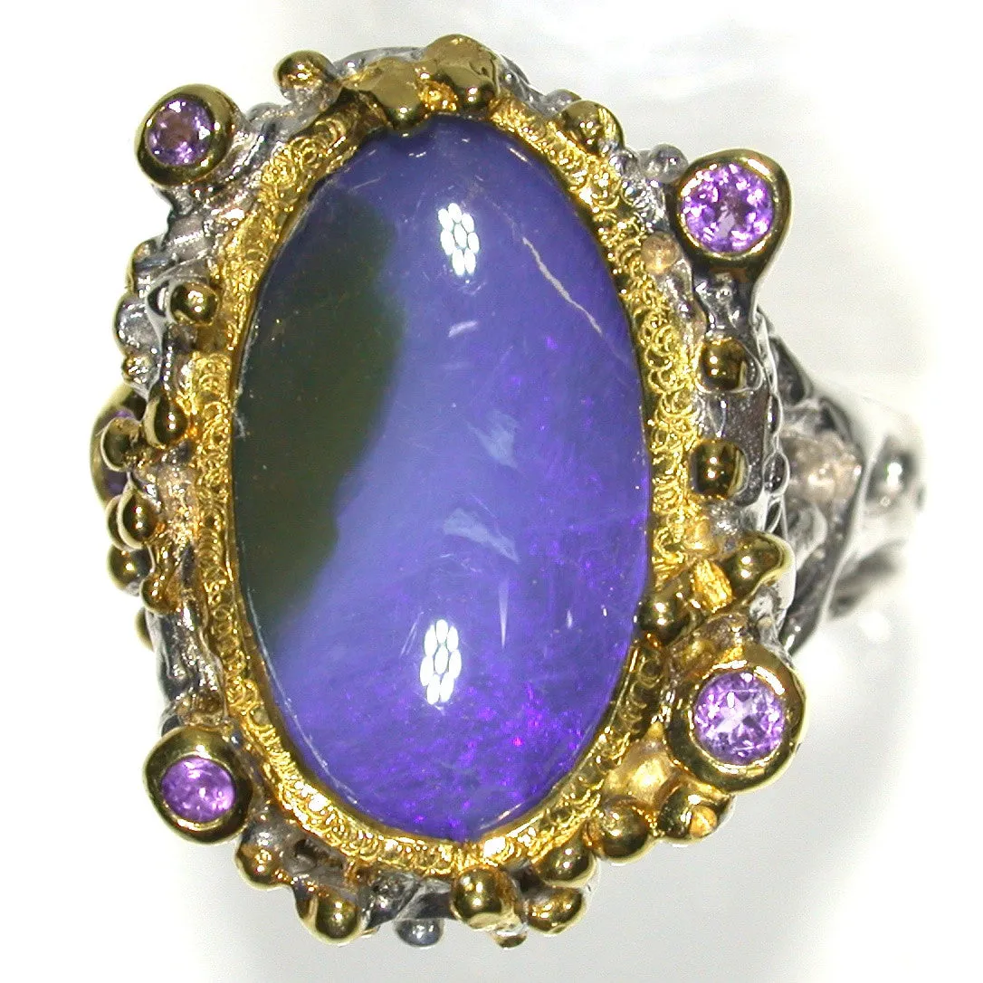 Blue Solid boulder opal from Quilpie , Sterling silver  Ring