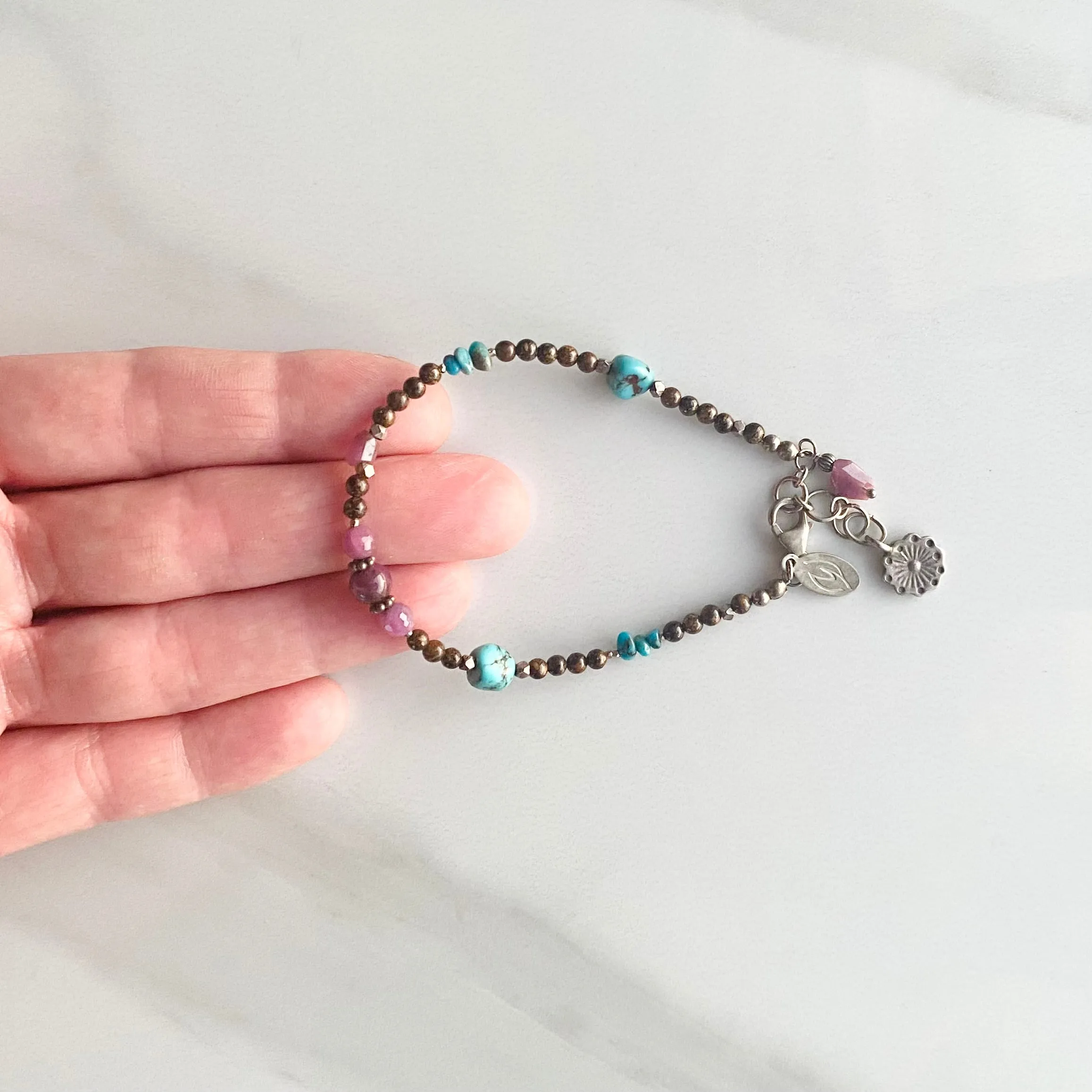 Boho Mixed Gemstone with Ruby Charm Bracelet