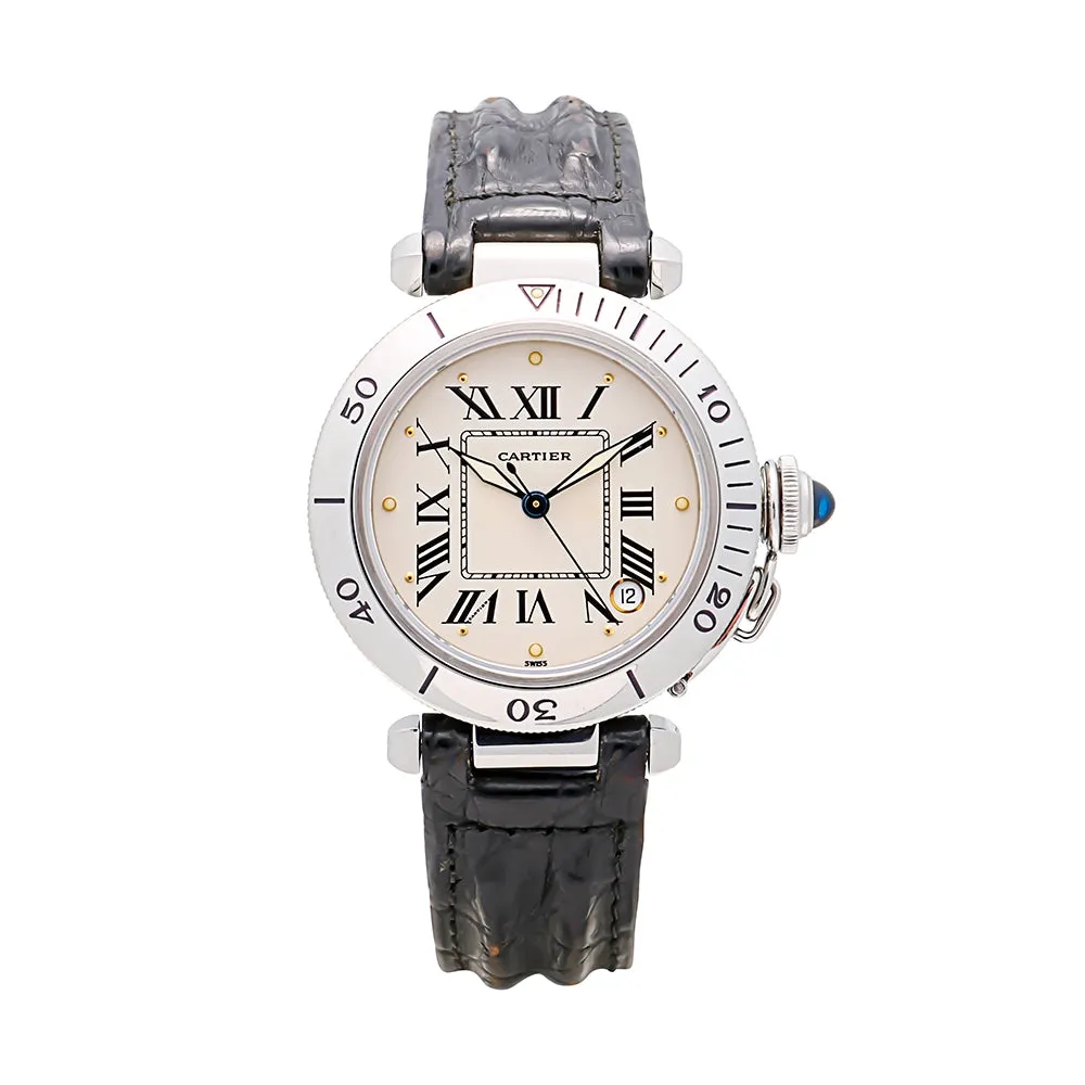Cartier Pasha de Cartier Stainless Steel Ivory Roman 36mm Automatic (Preowned)