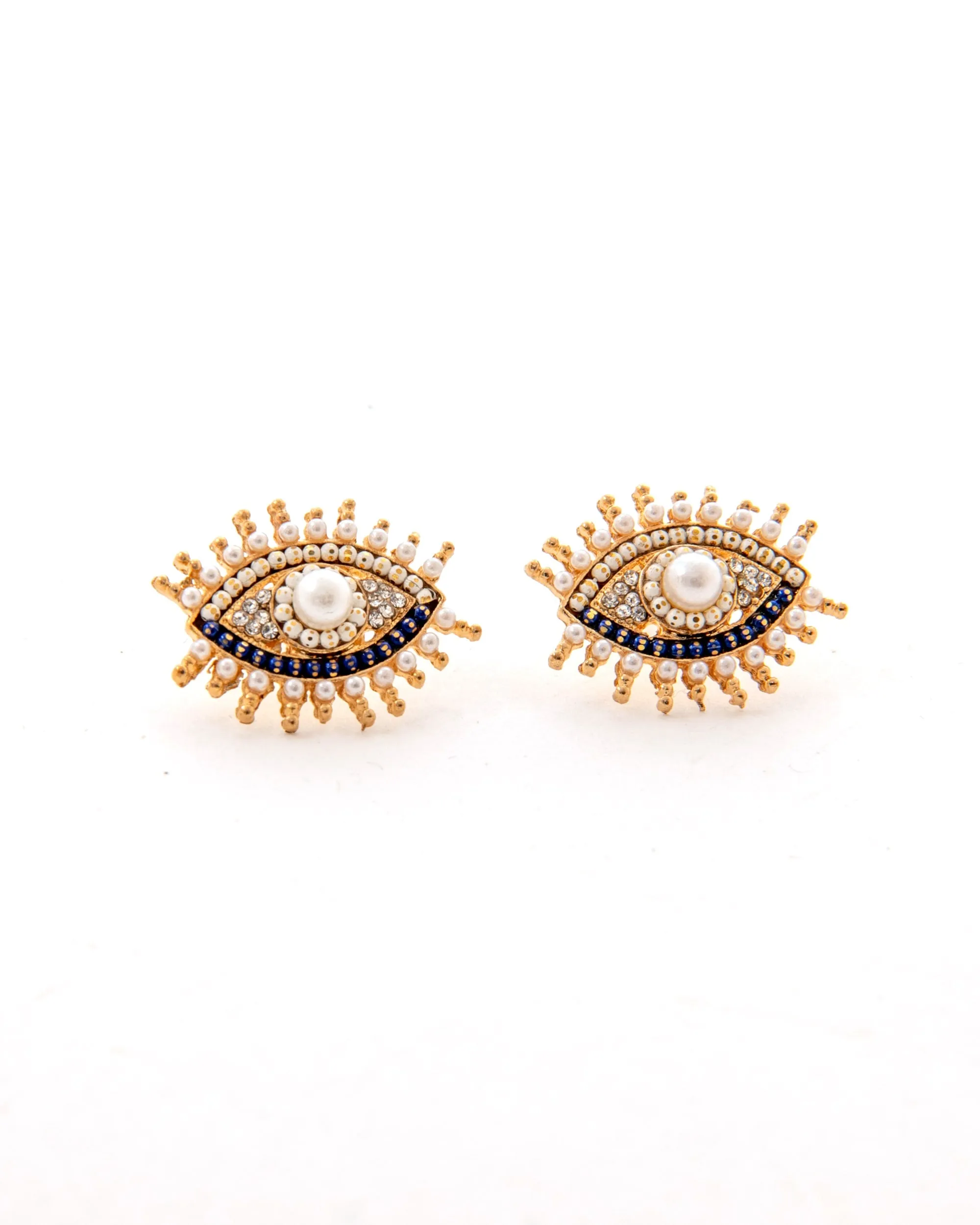 CENTRED PEARL EVIL EYE SHAPED EARRINGS 2449 - حلق