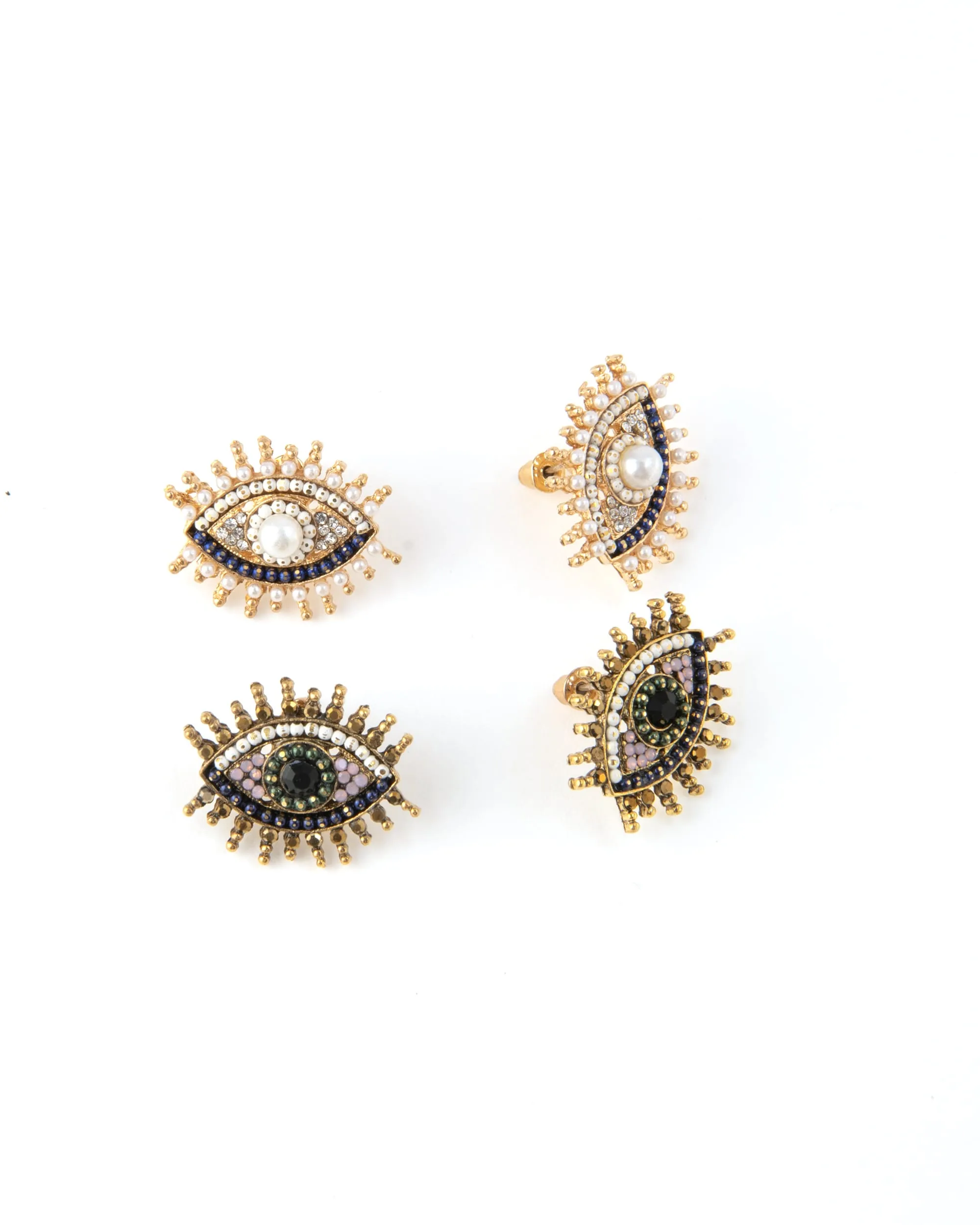 CENTRED PEARL EVIL EYE SHAPED EARRINGS 2449 - حلق