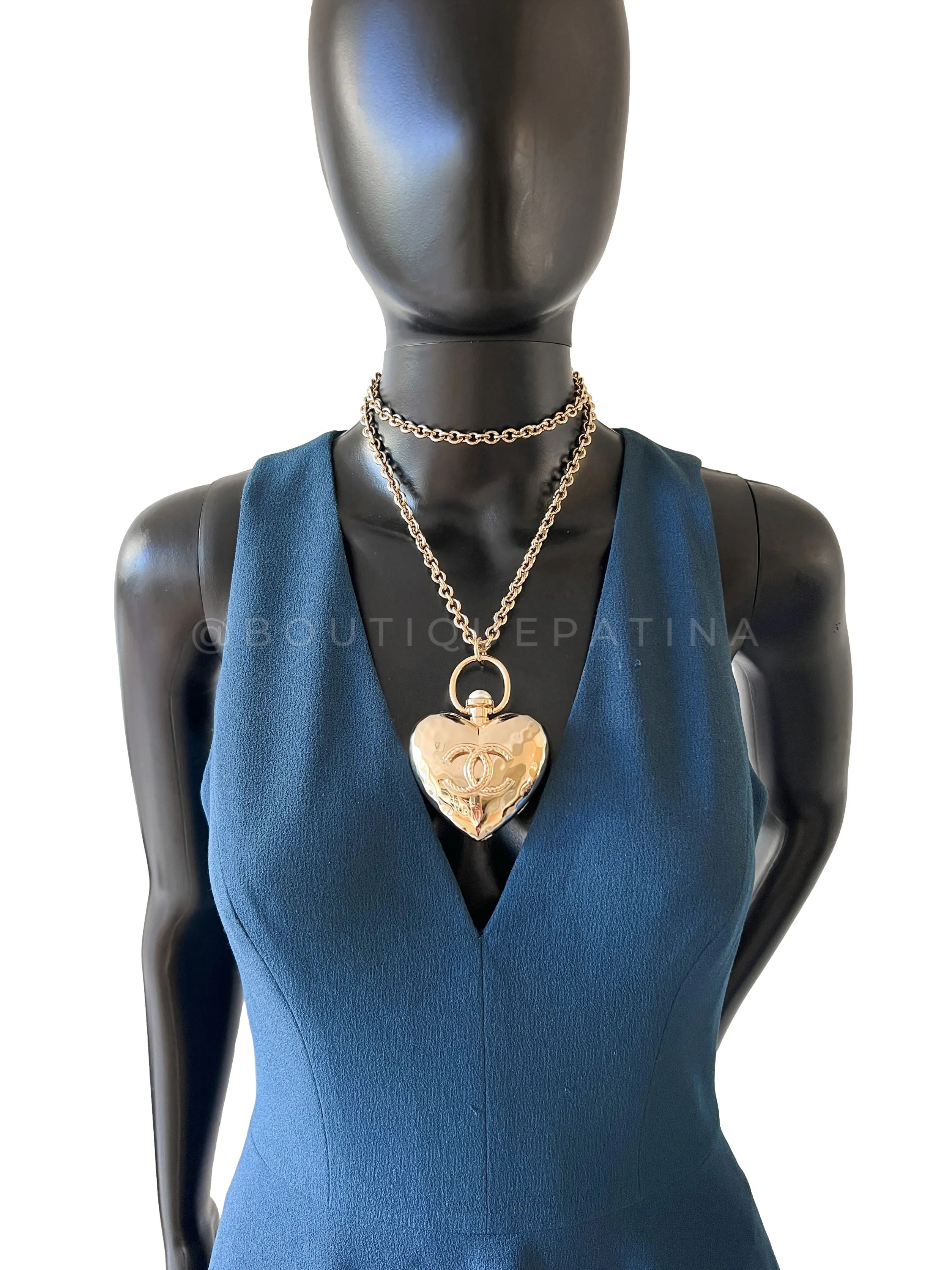 Chanel 22C Giant Heart Locket Pendant Necklace