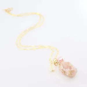 Cherry Blossom Agate, Mother of Pearl & Pink Rice Pearl Gemstone Charm Necklace