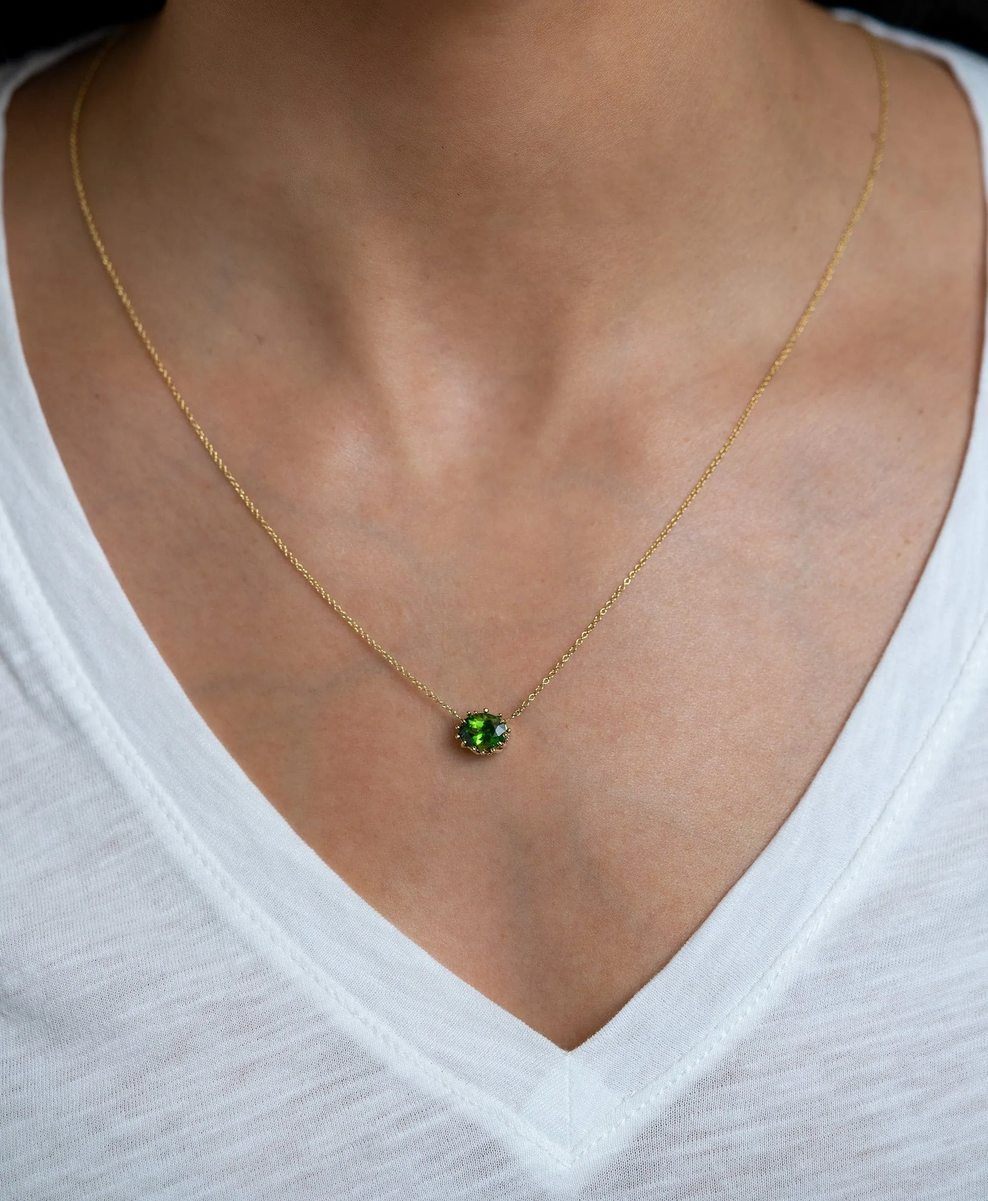 Chrome Tourmaline Claw Basket Pendant Necklace