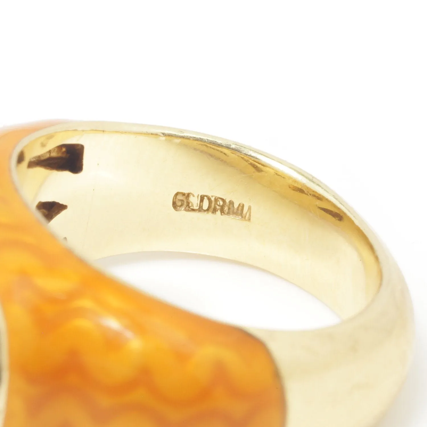 Citrine Halo Ring with Diamonds & Orange Enamel 14K Yellow Gold