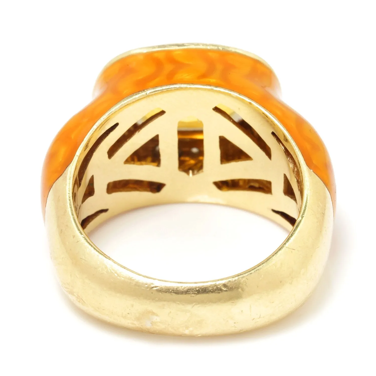 Citrine Halo Ring with Diamonds & Orange Enamel 14K Yellow Gold