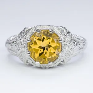 CITRINE VINTAGE STYLE COCKTAIL RING STERLING SILVER FILIGREE ART DECO YELLOW