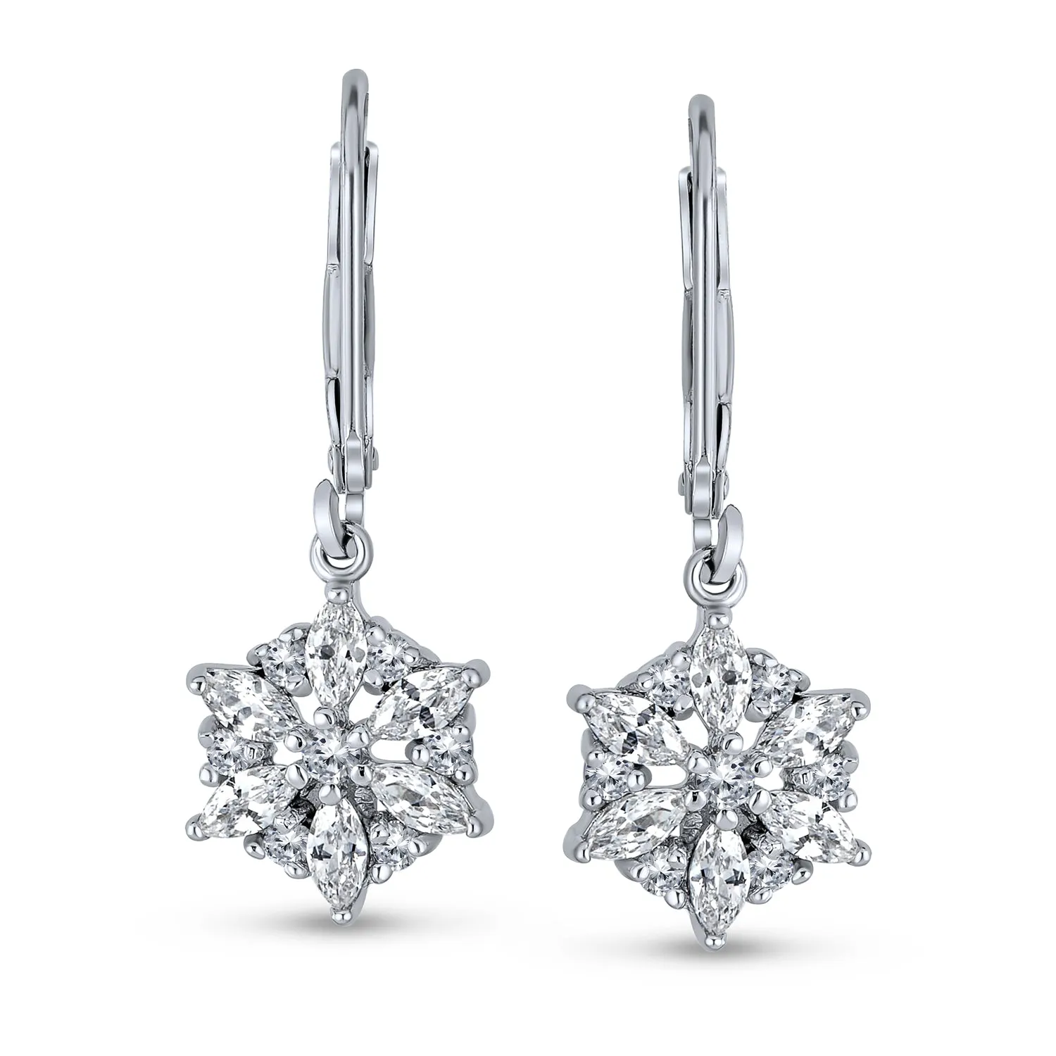 Classic Christmas Winter CZ Snowflake Dangle Earrings .925 Sterling Silver