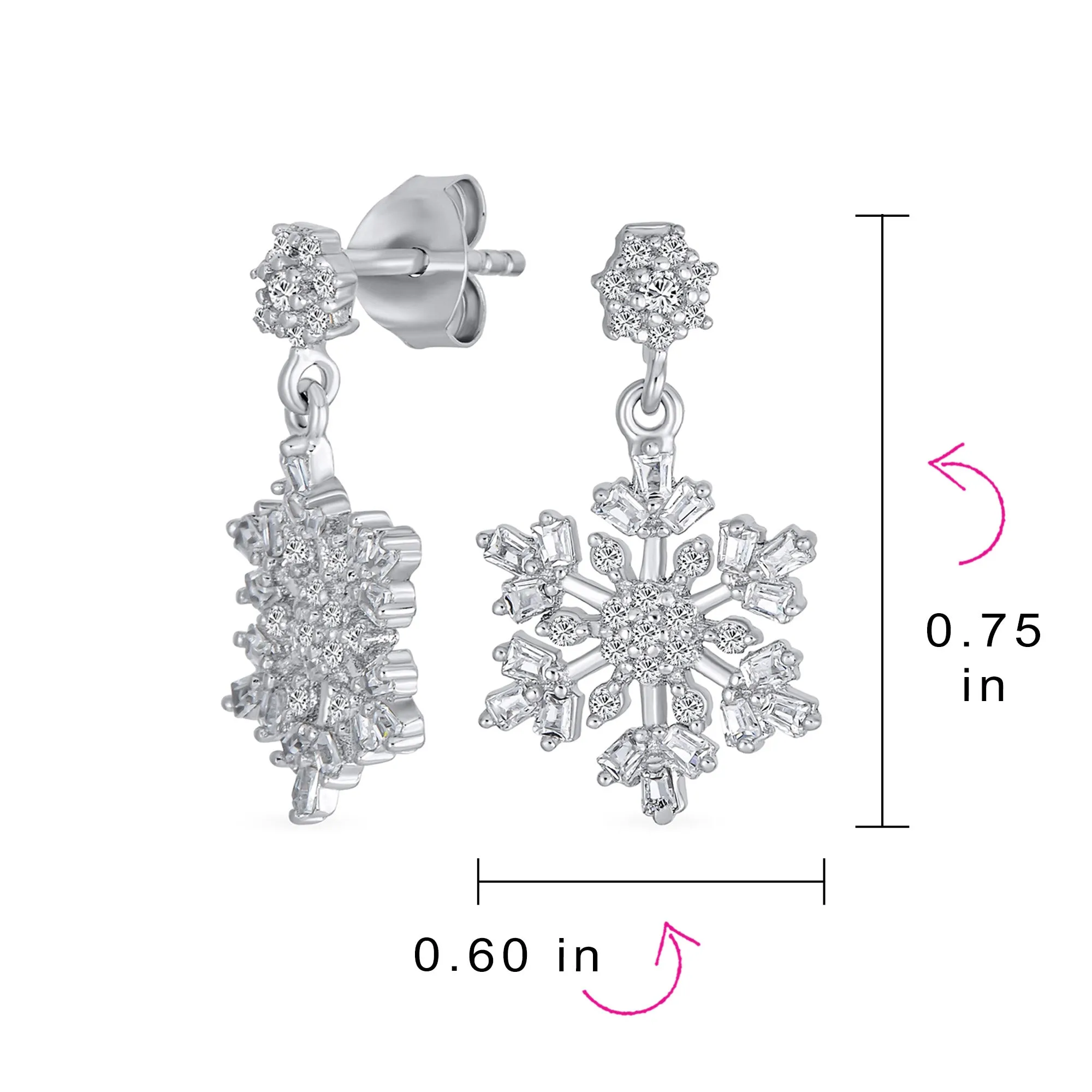 Classic Christmas Winter CZ Snowflake Dangle Earrings .925 Sterling Silver