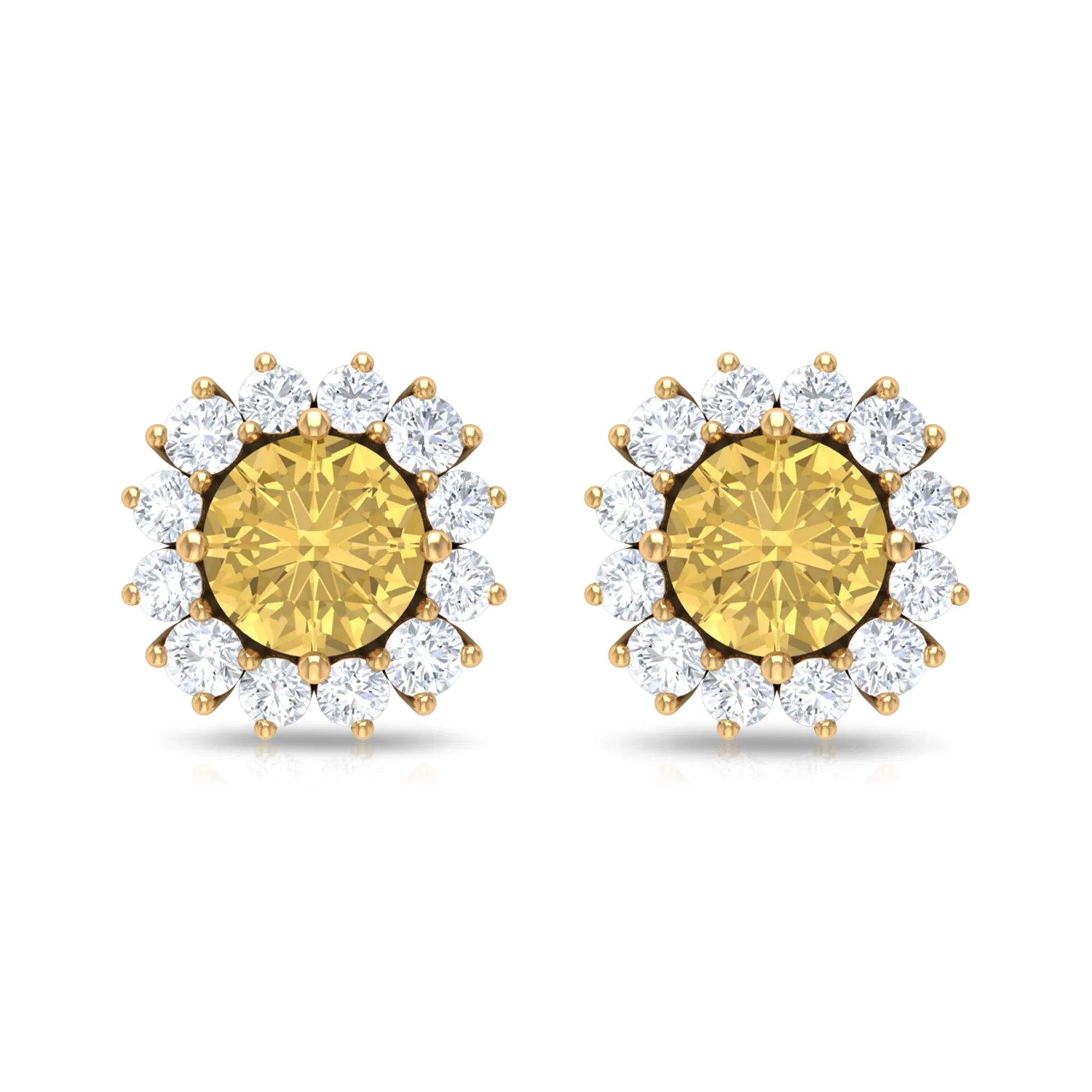 Classic Citrine and Diamond Halo Stud Earrings