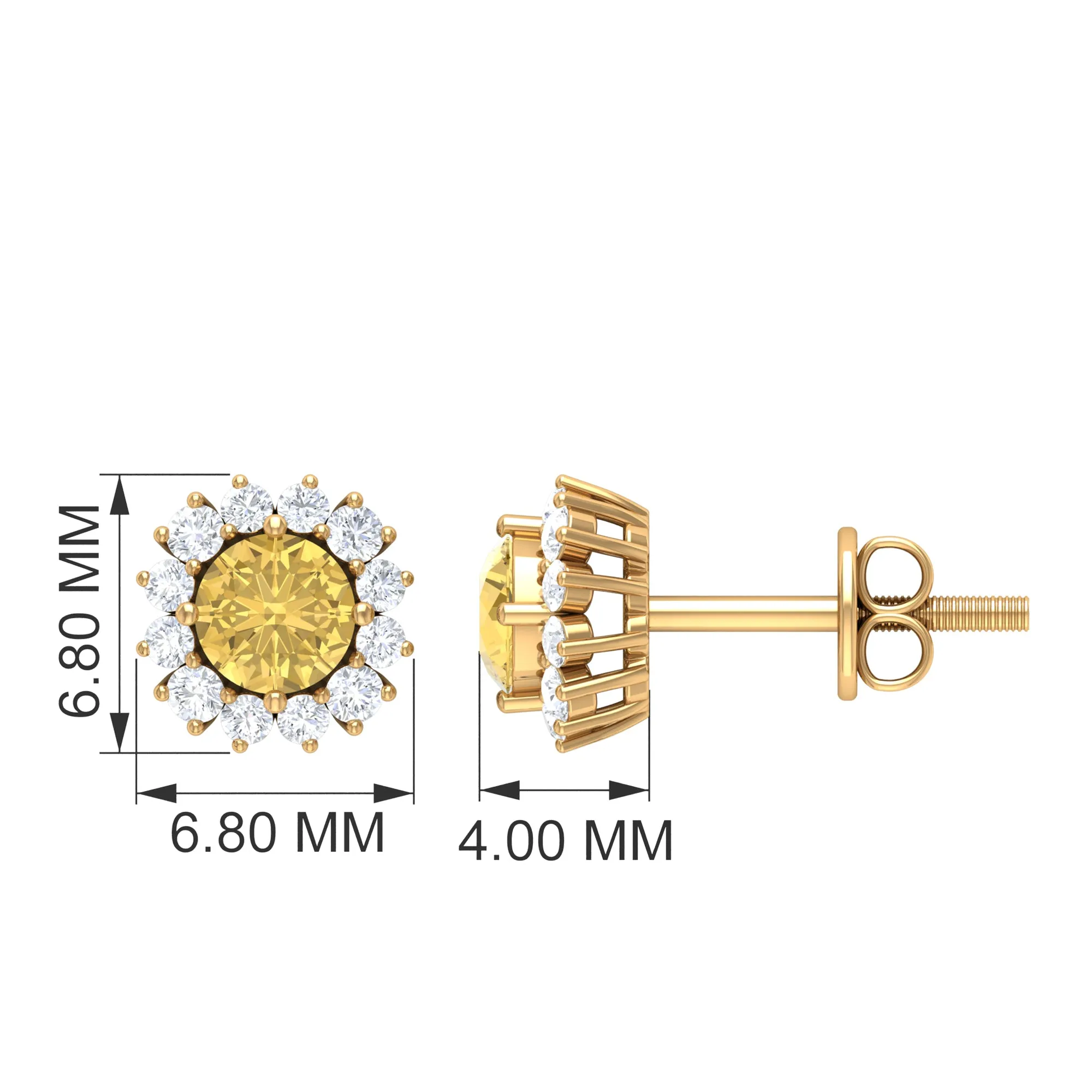 Classic Citrine and Diamond Halo Stud Earrings