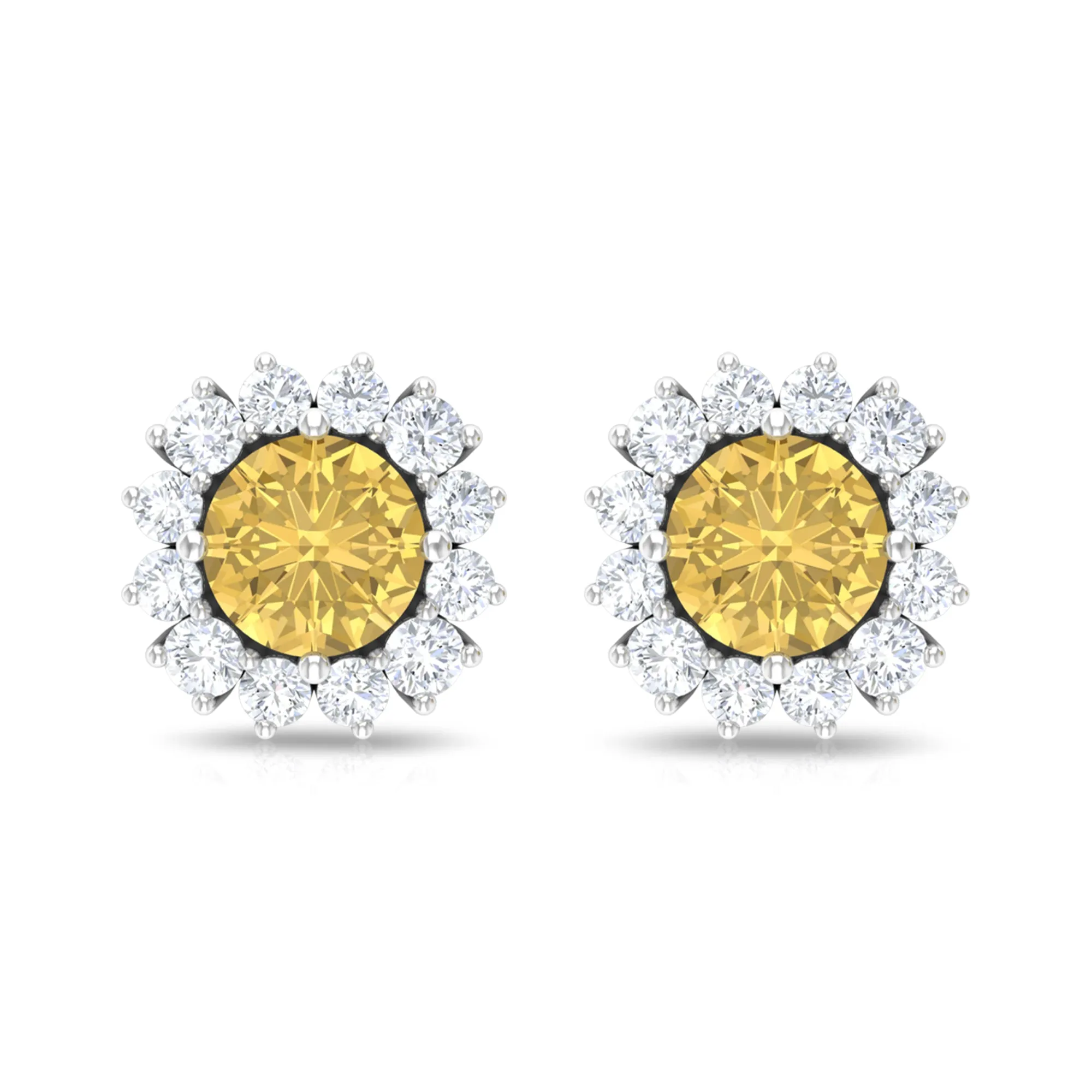 Classic Citrine and Diamond Halo Stud Earrings
