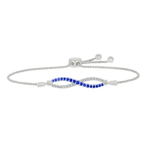 Created Blue Sapphire and Created White Sapphire Twist Sterling Silver Bolo Bracelet