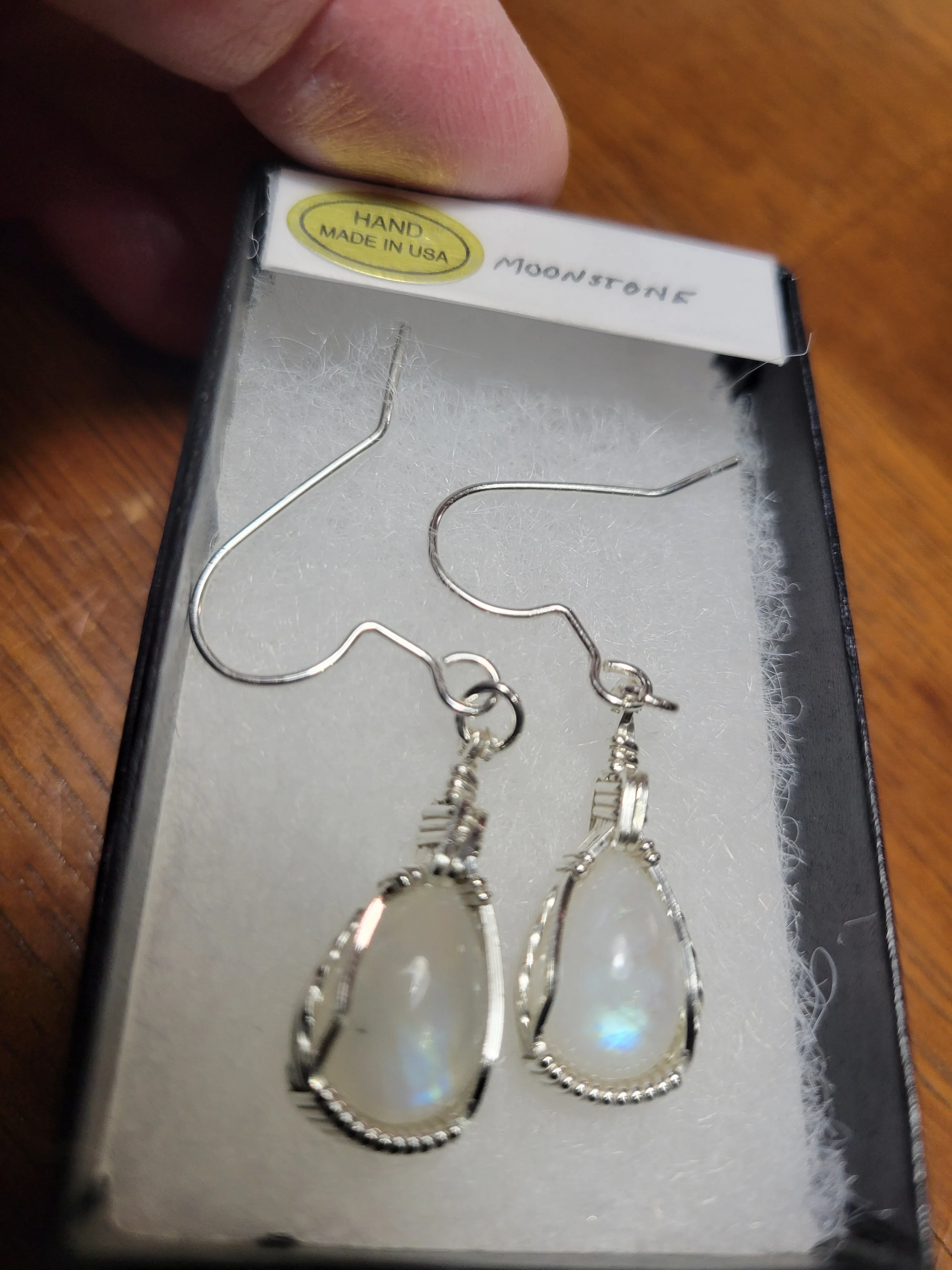 Custom Wire Wrapped Moonstone Earrings Sterling Silver