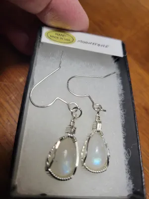 Custom Wire Wrapped Moonstone Earrings Sterling Silver