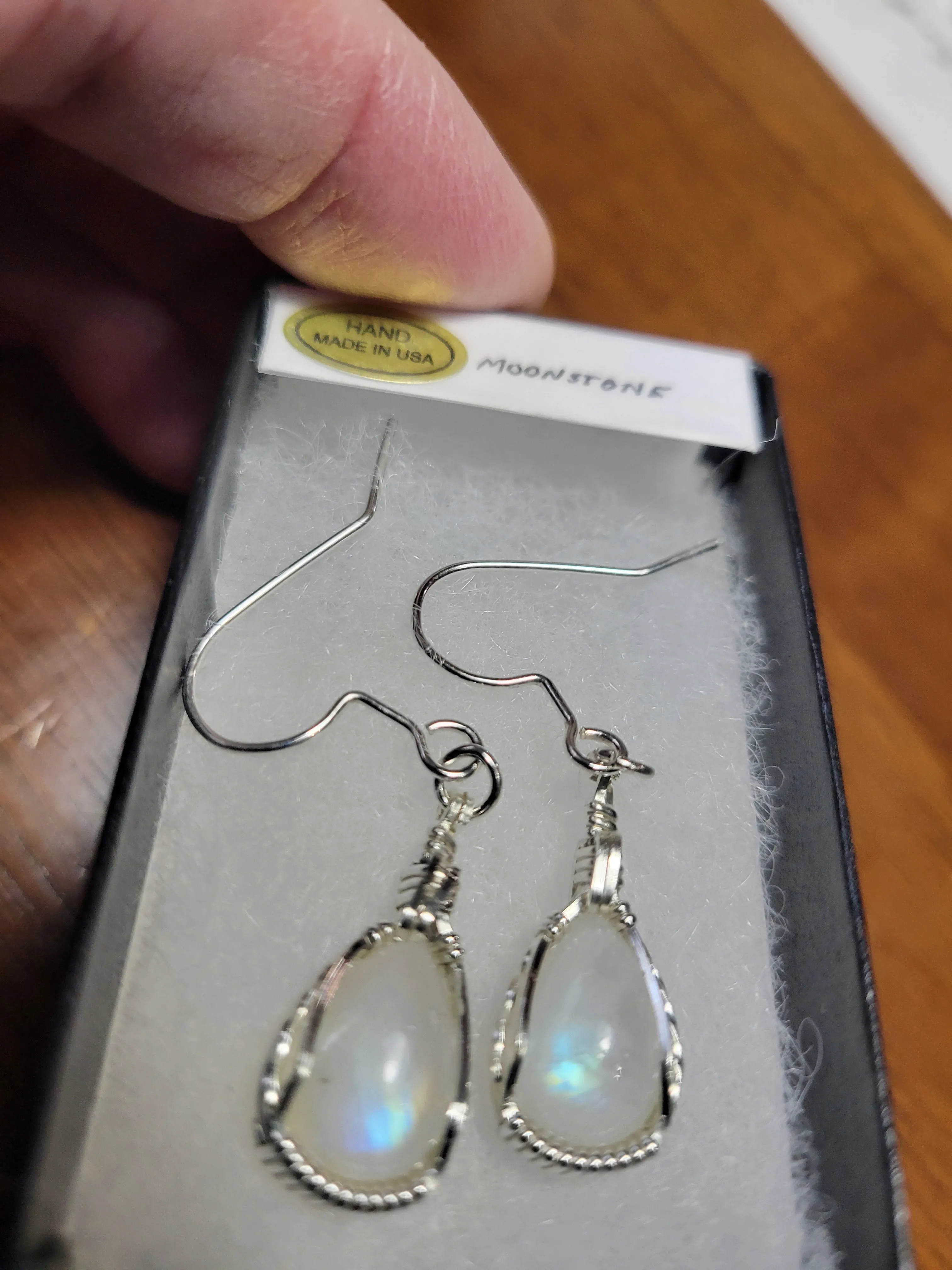 Custom Wire Wrapped Moonstone Earrings Sterling Silver