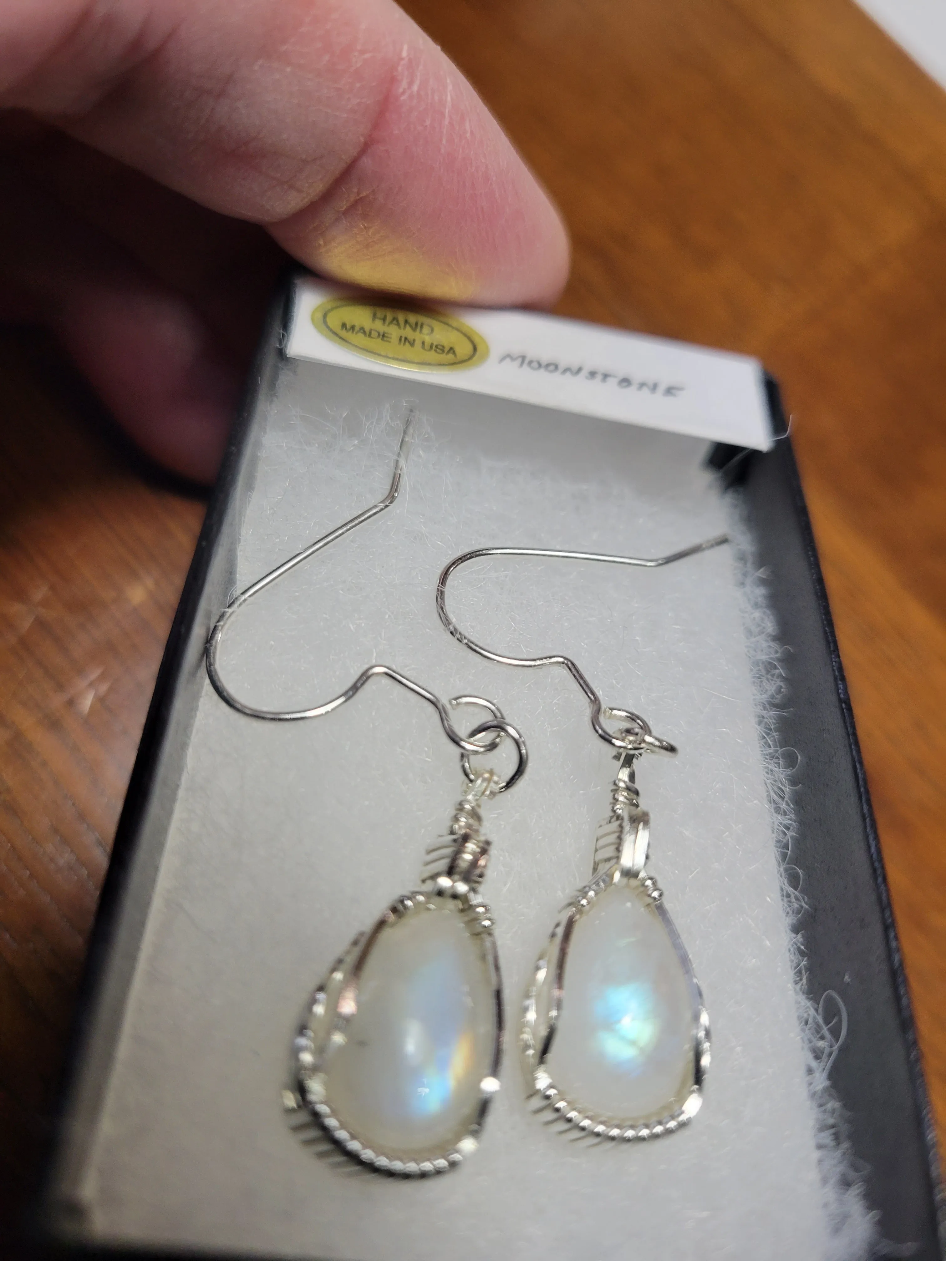 Custom Wire Wrapped Moonstone Earrings Sterling Silver