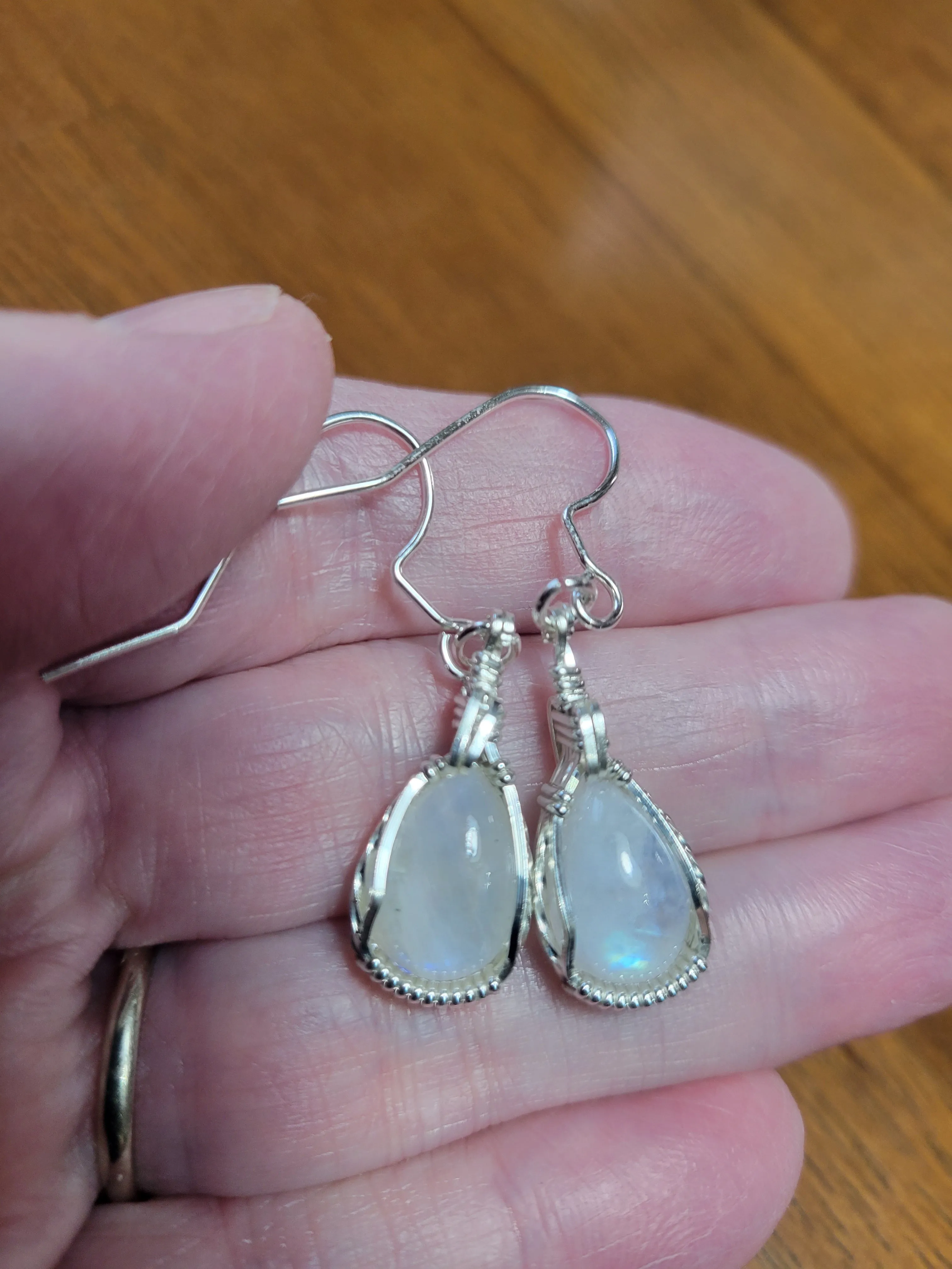 Custom Wire Wrapped Moonstone Earrings Sterling Silver