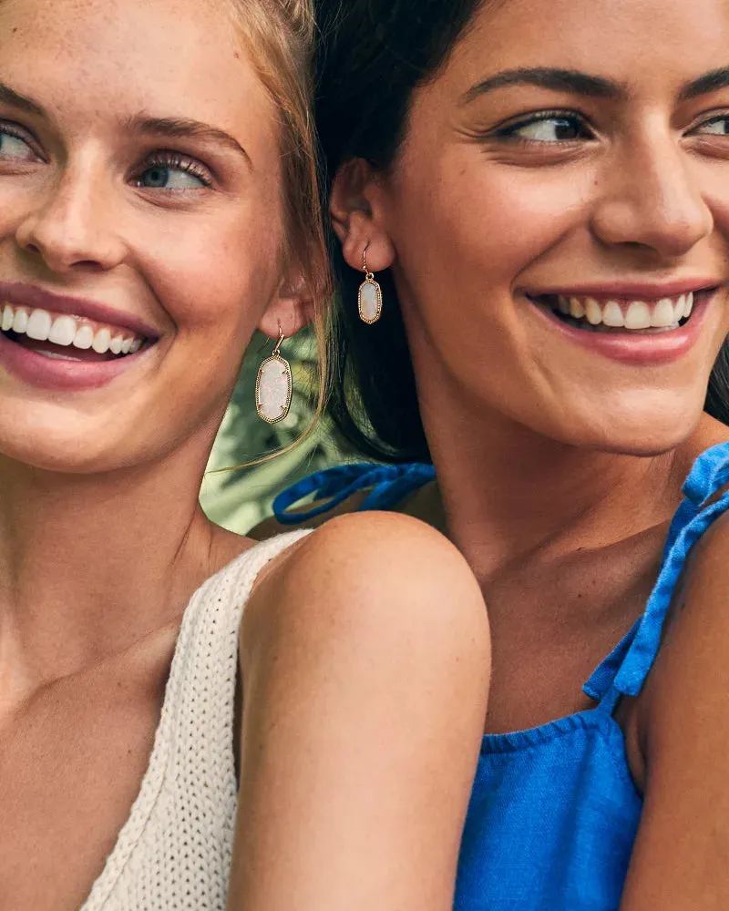 Dani Gold Drop Earrings in White Kyocera Opal by Kendra Scott