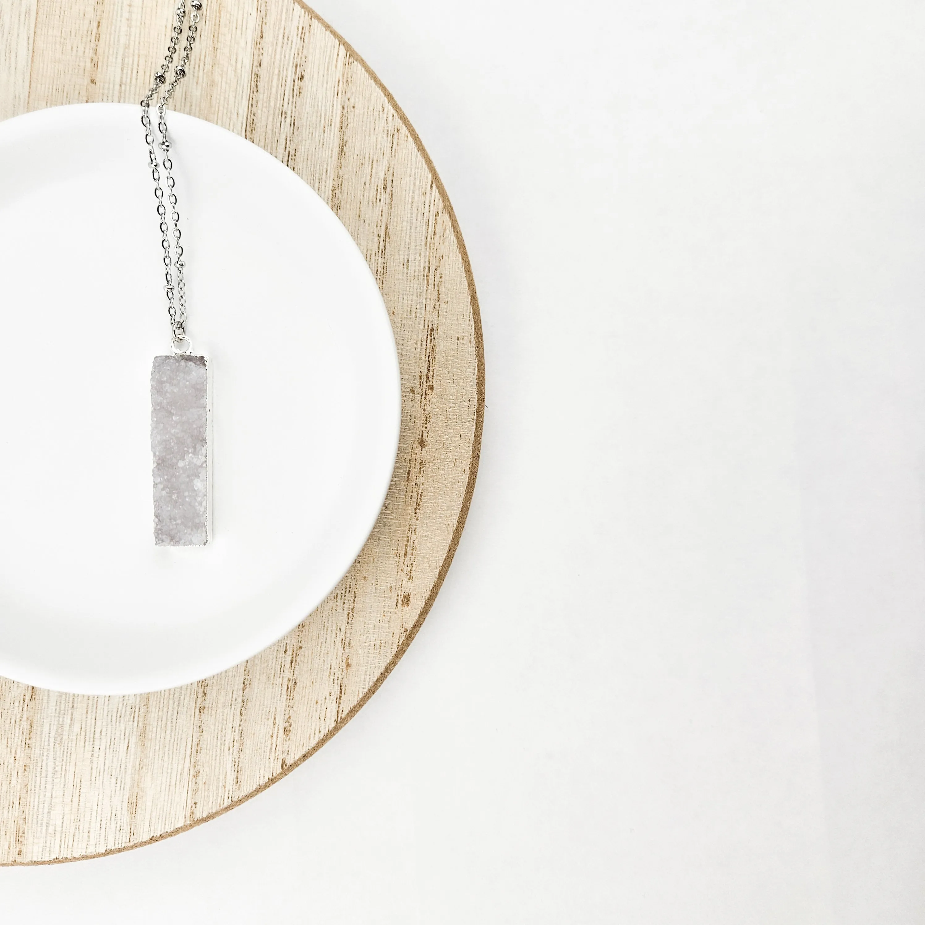 Druzy Quartz Bar Silver Necklace