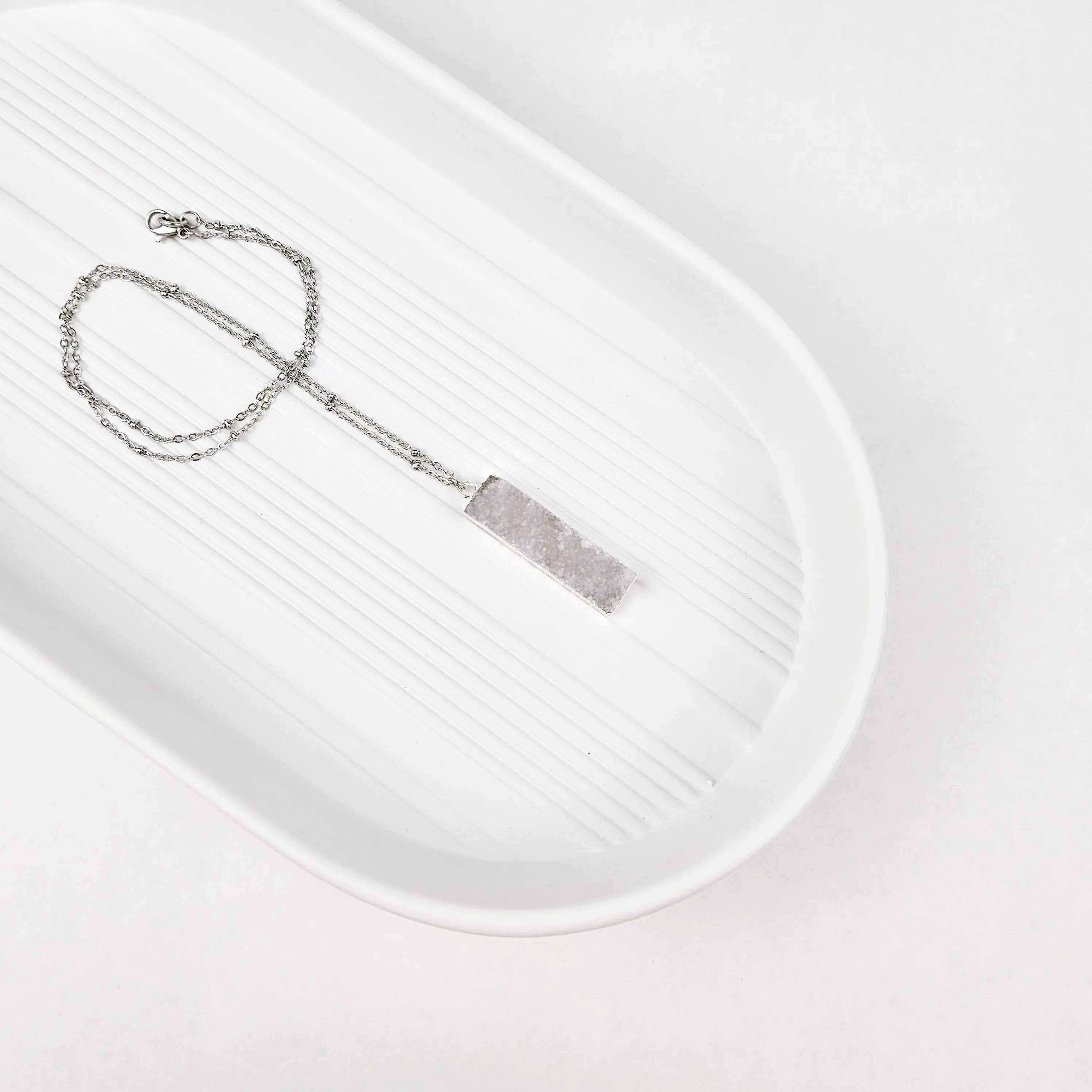 Druzy Quartz Bar Silver Necklace