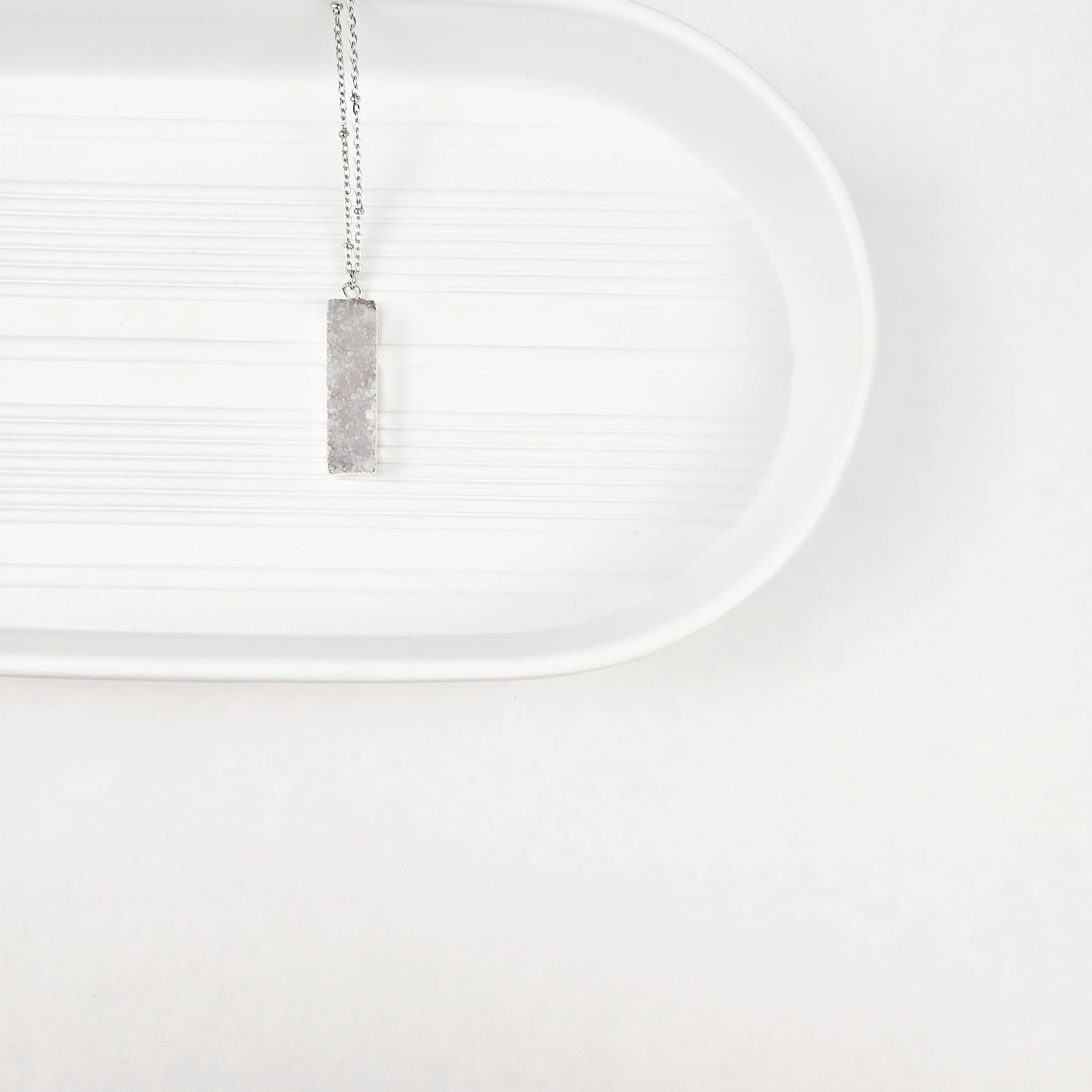 Druzy Quartz Bar Silver Necklace