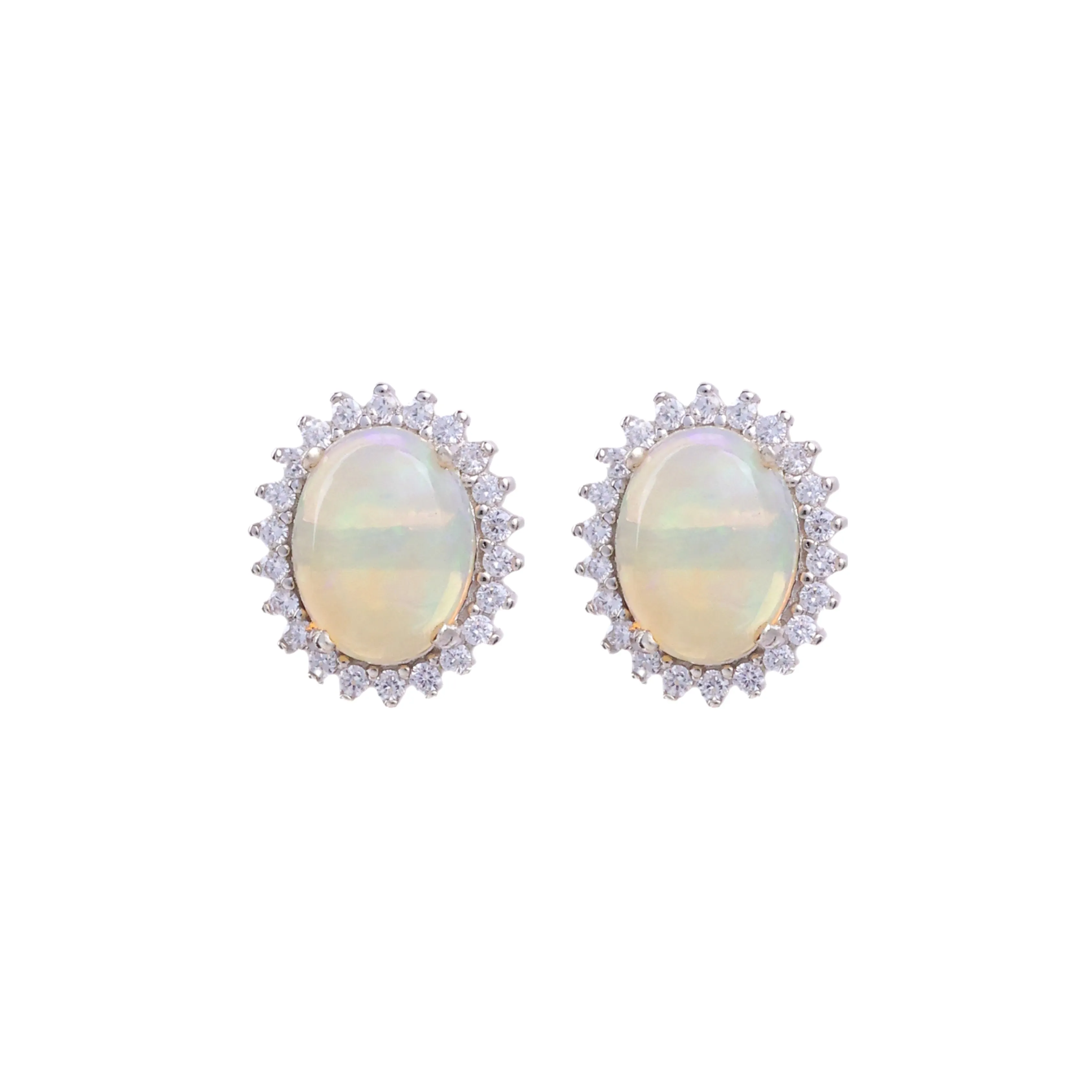 Earrings - Opal & White Topaz Halo
