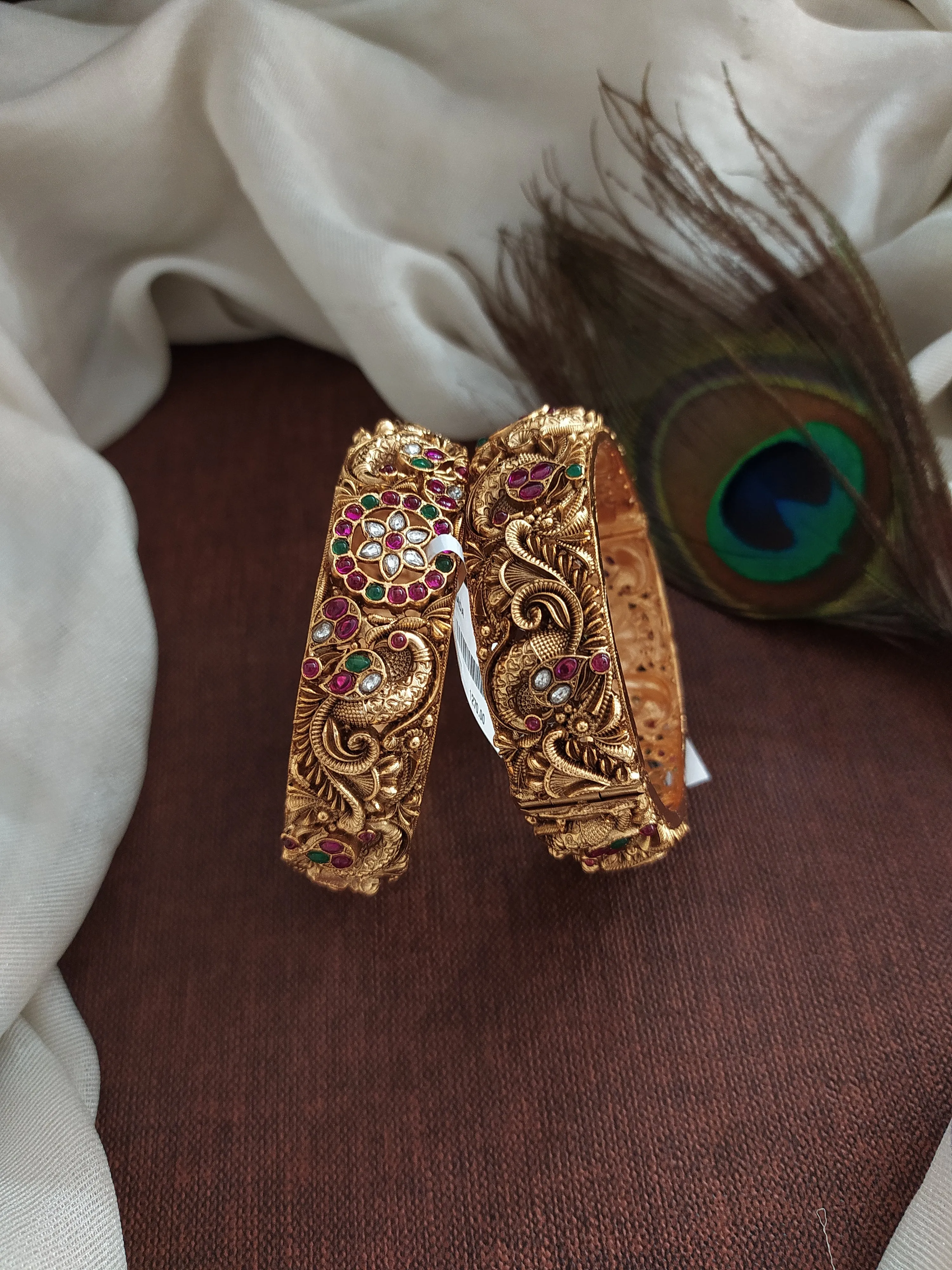 Enchanting Elegance With Peacock Design Matt Finish Antique Screw Kada